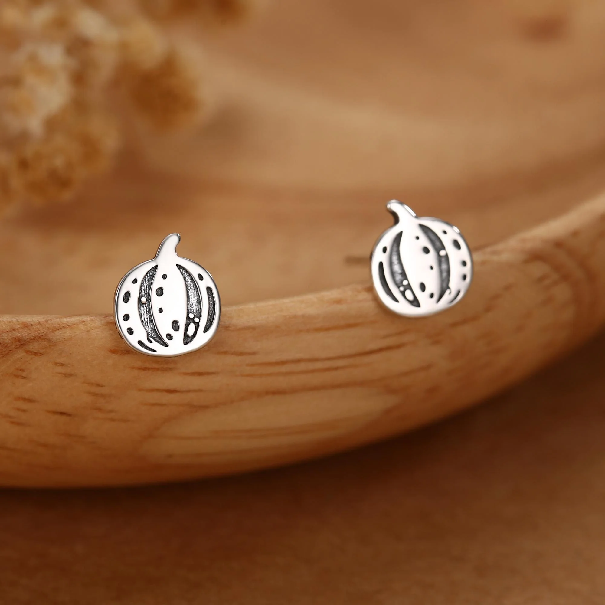Pumpkin Squash Stud Earrings in Sterling Silver, Silver, Gold or Rose Gold, Small Stripy Pumpkin Earrings, Halloween Earrings - Image 13