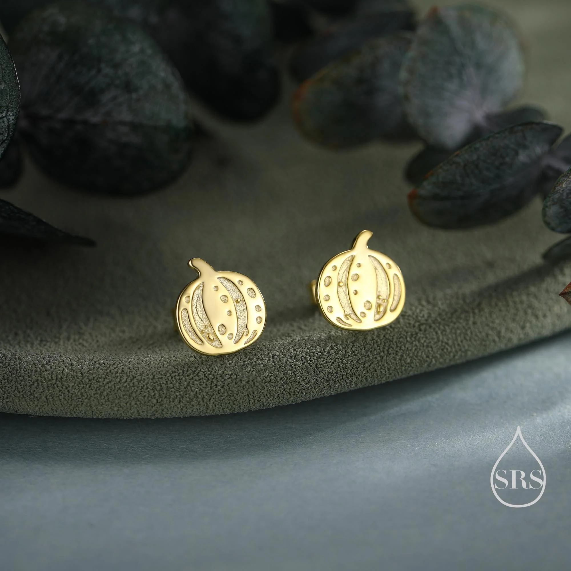 Pumpkin Squash Stud Earrings in Sterling Silver, Silver, Gold or Rose Gold, Small Stripy Pumpkin Earrings, Halloween Earrings - Image 3