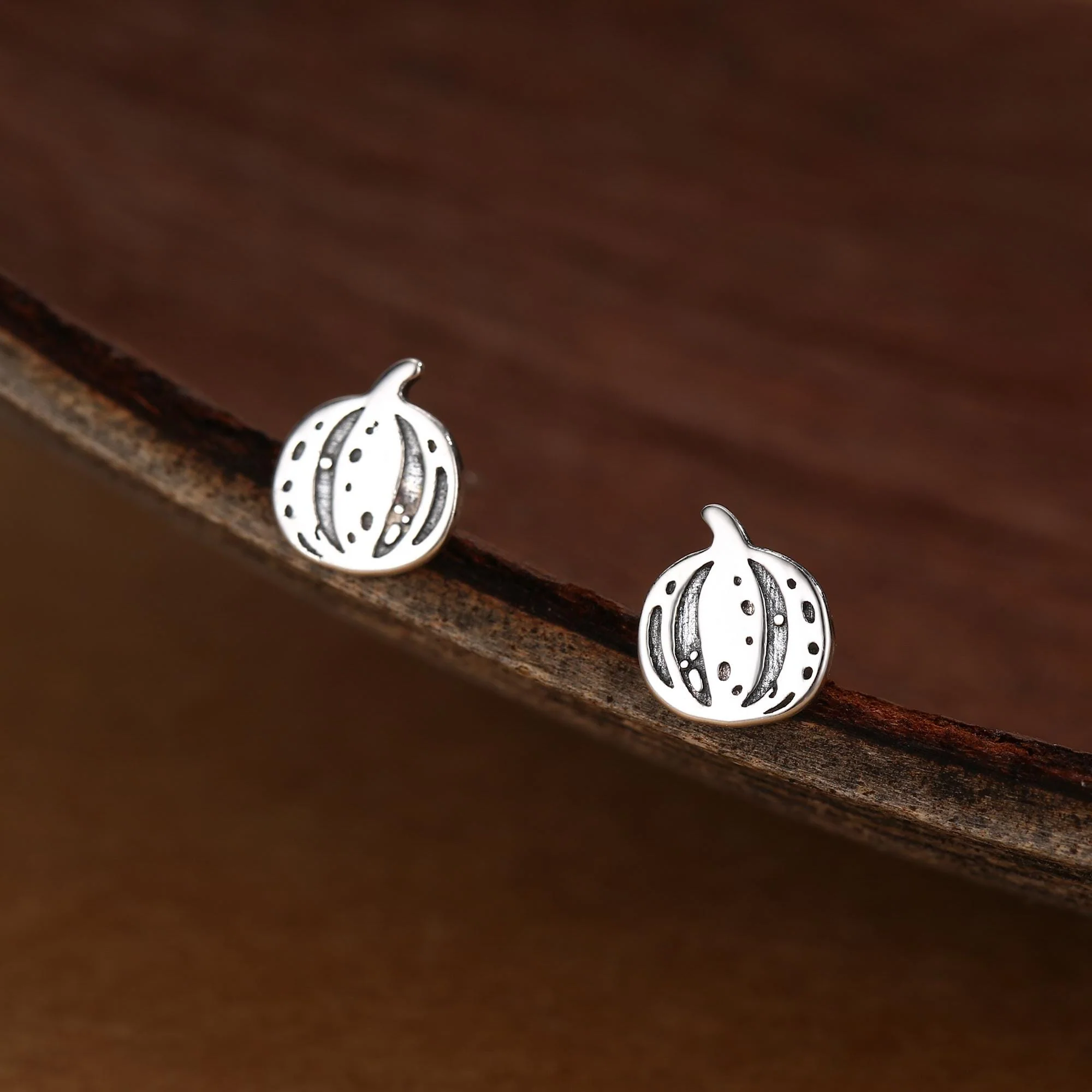 Pumpkin Squash Stud Earrings in Sterling Silver, Silver, Gold or Rose Gold, Small Stripy Pumpkin Earrings, Halloween Earrings - Image 5