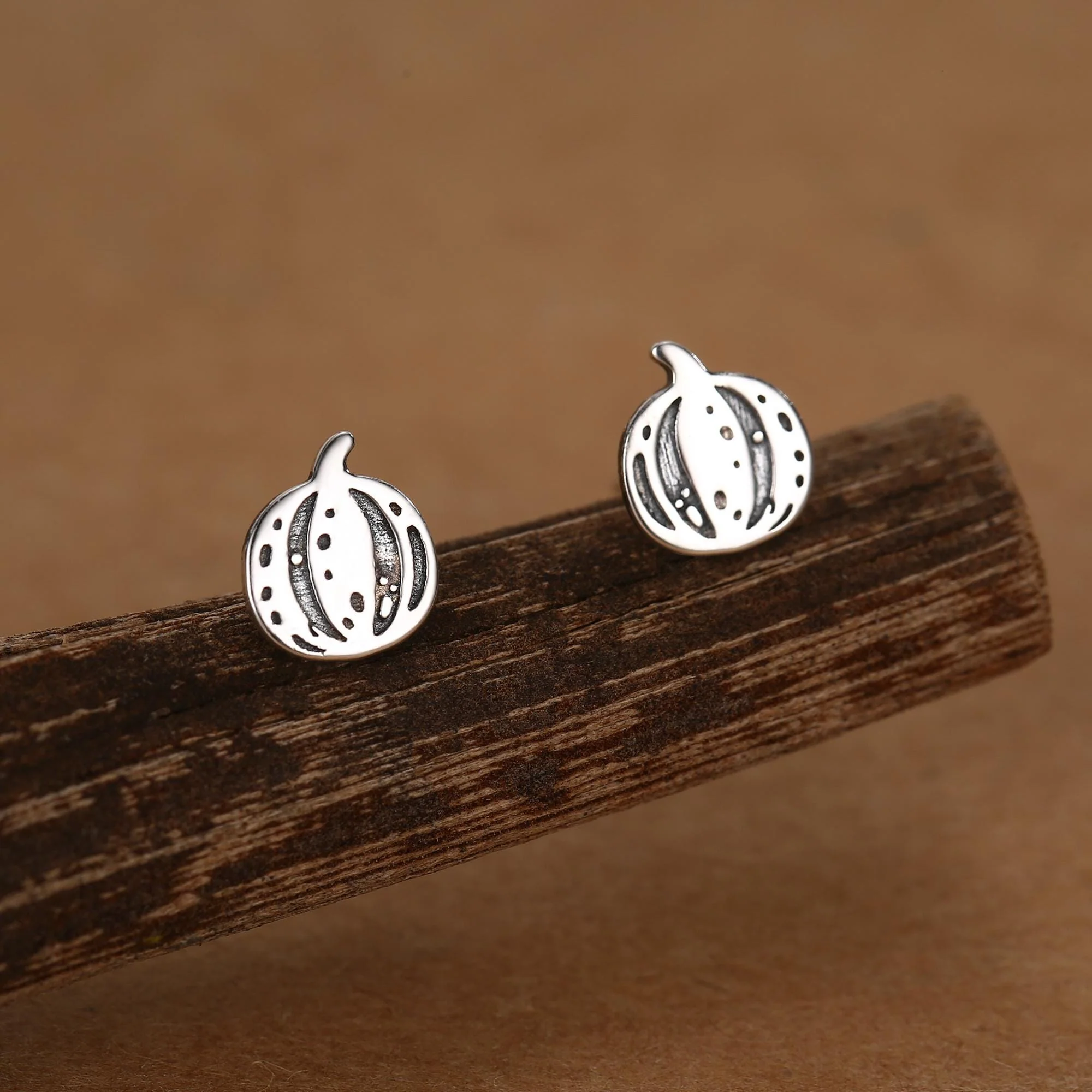 Pumpkin Squash Stud Earrings in Sterling Silver, Silver, Gold or Rose Gold, Small Stripy Pumpkin Earrings, Halloween Earrings - Image 6