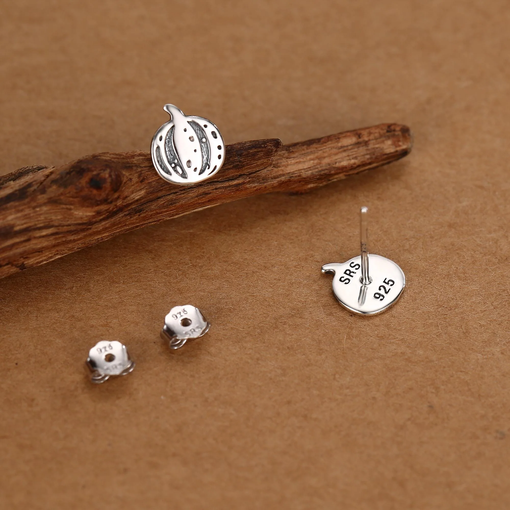 Pumpkin Squash Stud Earrings in Sterling Silver, Silver, Gold or Rose Gold, Small Stripy Pumpkin Earrings, Halloween Earrings - Image 7