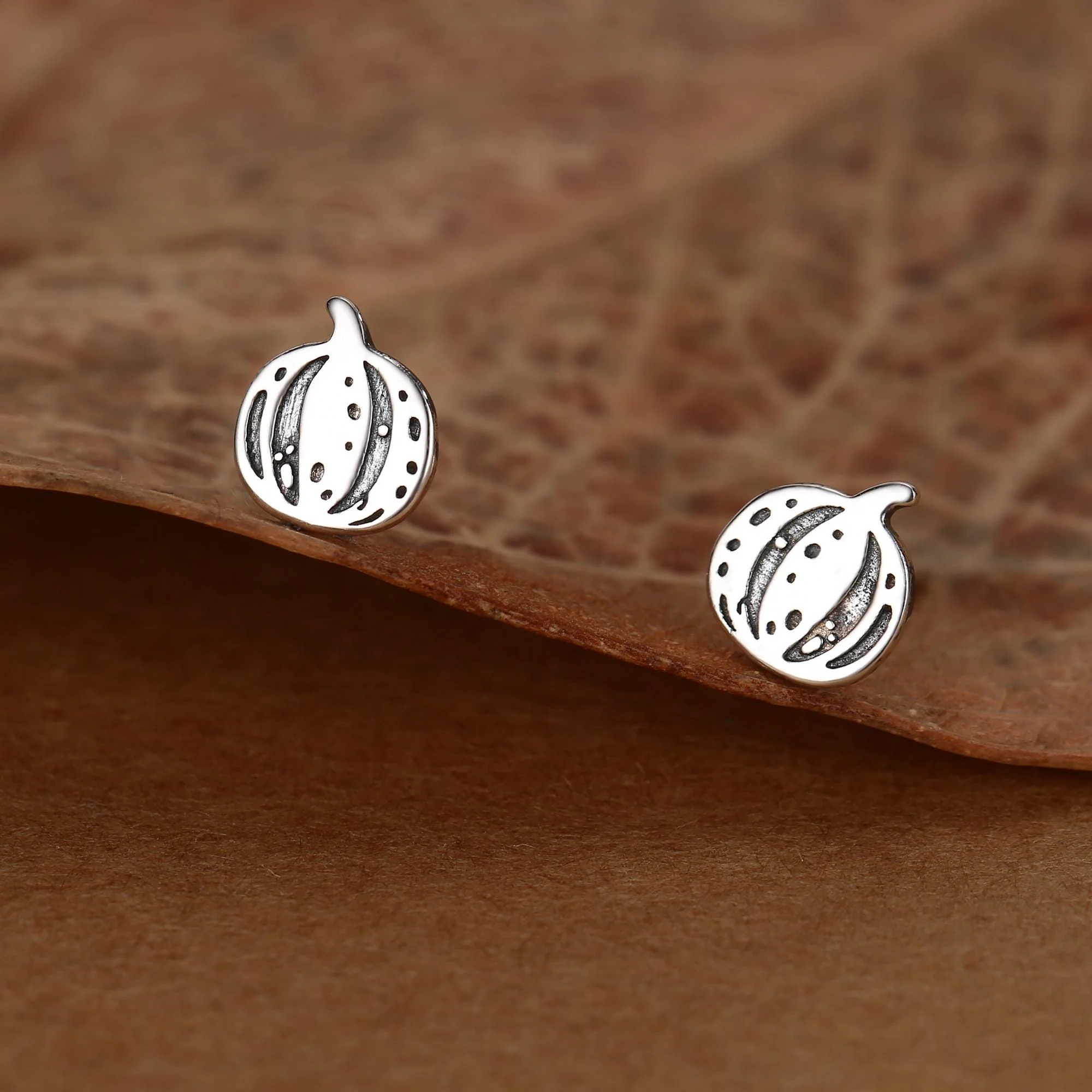 Pumpkin Squash Stud Earrings in Sterling Silver, Silver, Gold or Rose Gold, Small Stripy Pumpkin Earrings, Halloween Earrings - Image 8