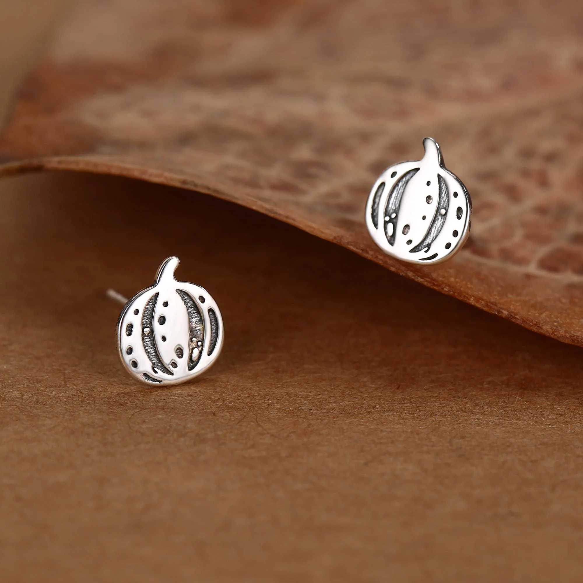 Pumpkin Squash Stud Earrings in Sterling Silver, Silver, Gold or Rose Gold, Small Stripy Pumpkin Earrings, Halloween Earrings - Image 9