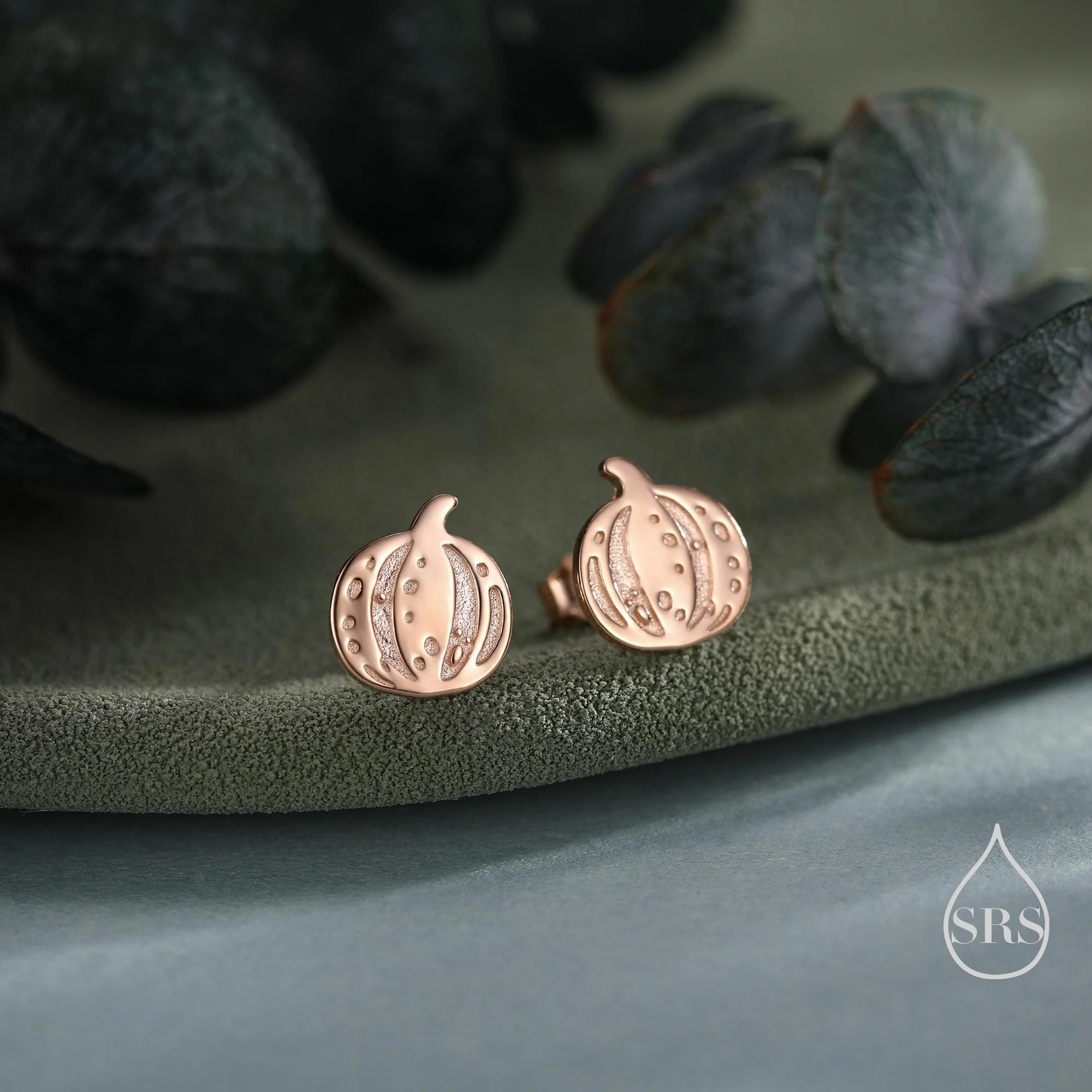 Pumpkin Squash Stud Earrings in Sterling Silver, Silver, Gold or Rose Gold, Small Stripy Pumpkin Earrings, Halloween Earrings - Image 5