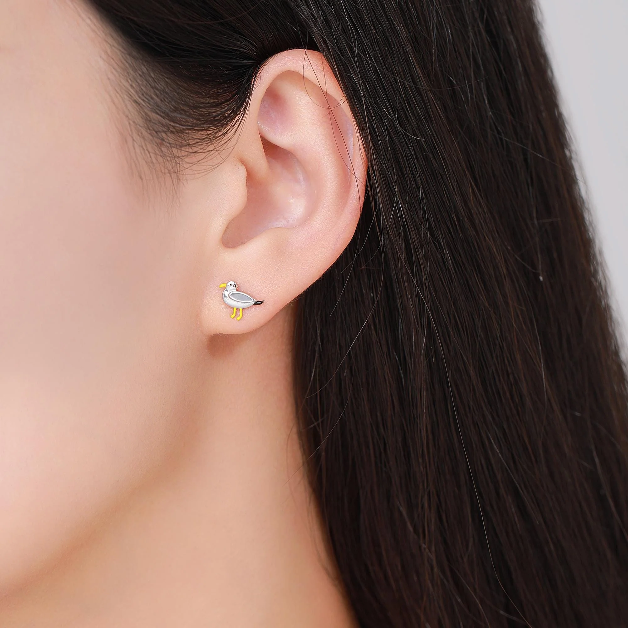 Quirky Mismatched Seagull and French Fries Stud Earrings in Sterling Silver, Enamel Coated Chips and Seagull Earrings, Bird Earrings - Image 7