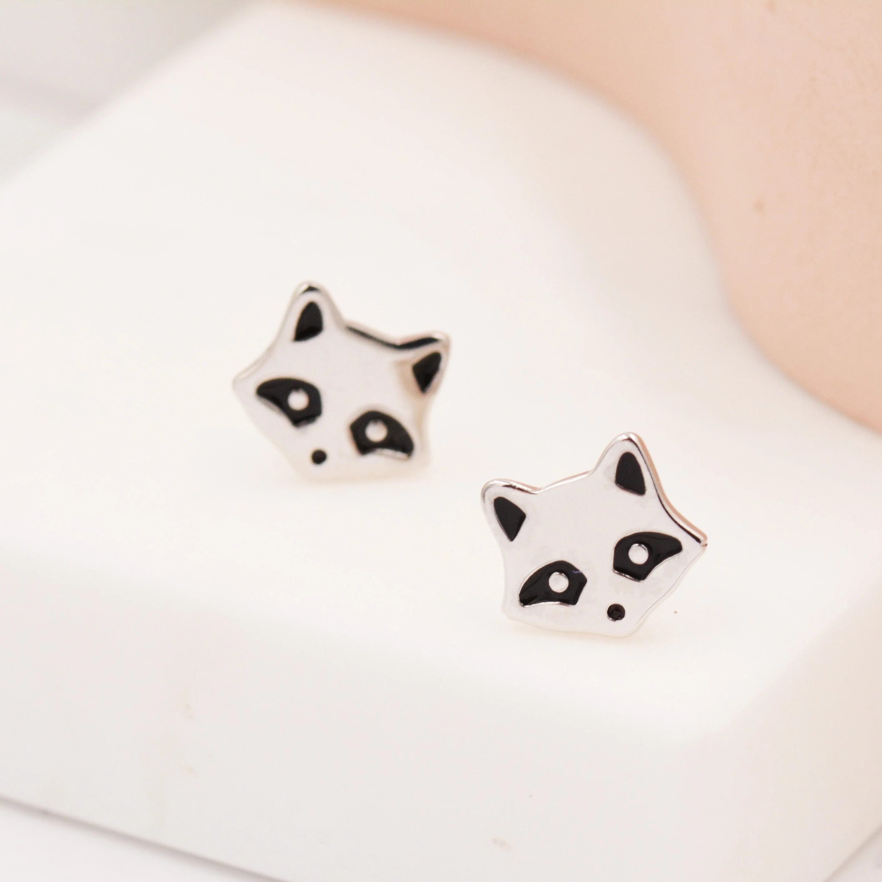 Raccoon Stud Earrings in Sterling Silver - Racoon Bear Earrings - Cute Animal Earrings - Fun and Whimsical - Image 4
