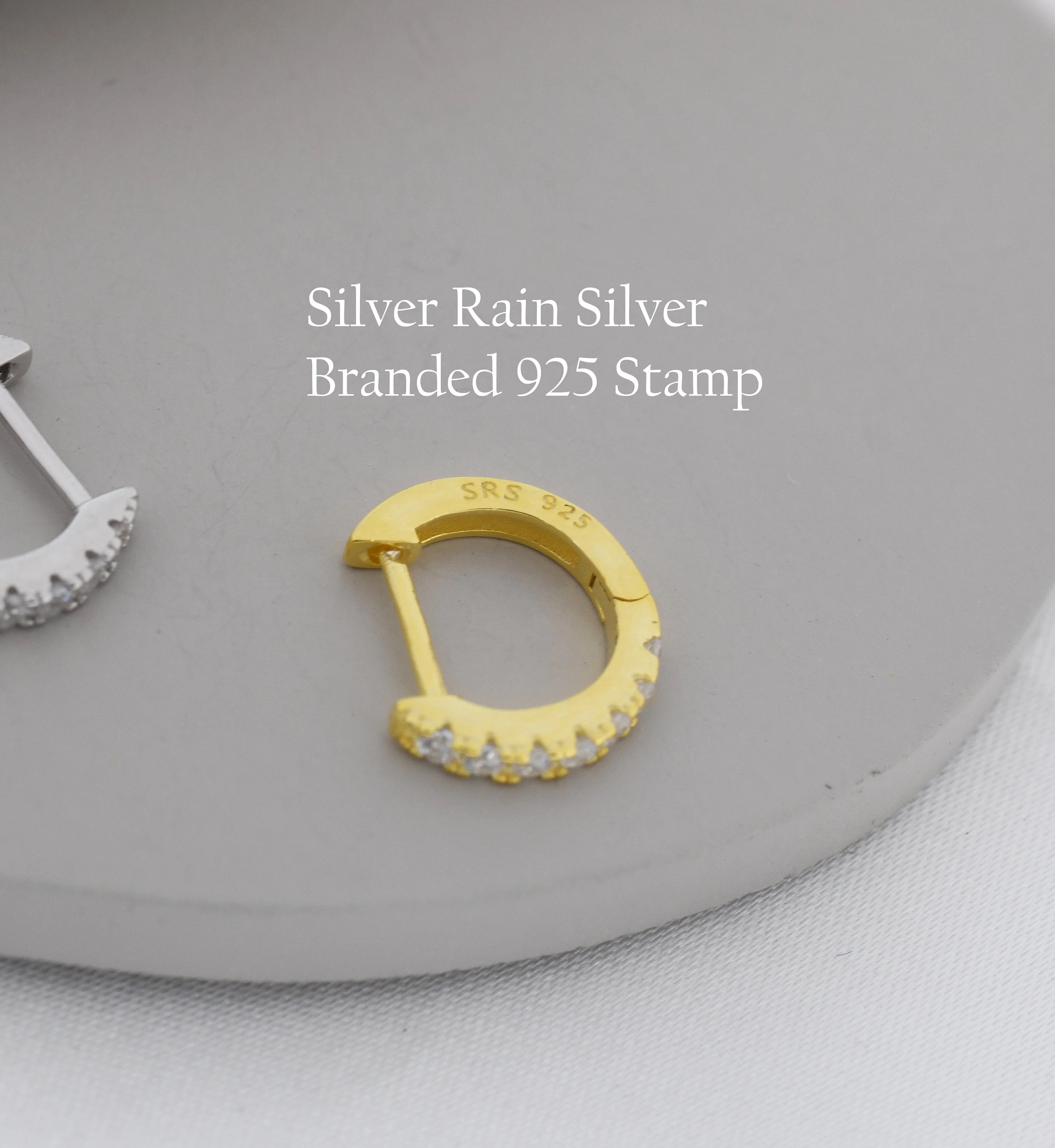 Rainbow CZ Huggie Hoops in Sterling Silver, Silver or Gold, Minimalist Hoop Earrings, 8mm Hoops, Gradient - Image 7