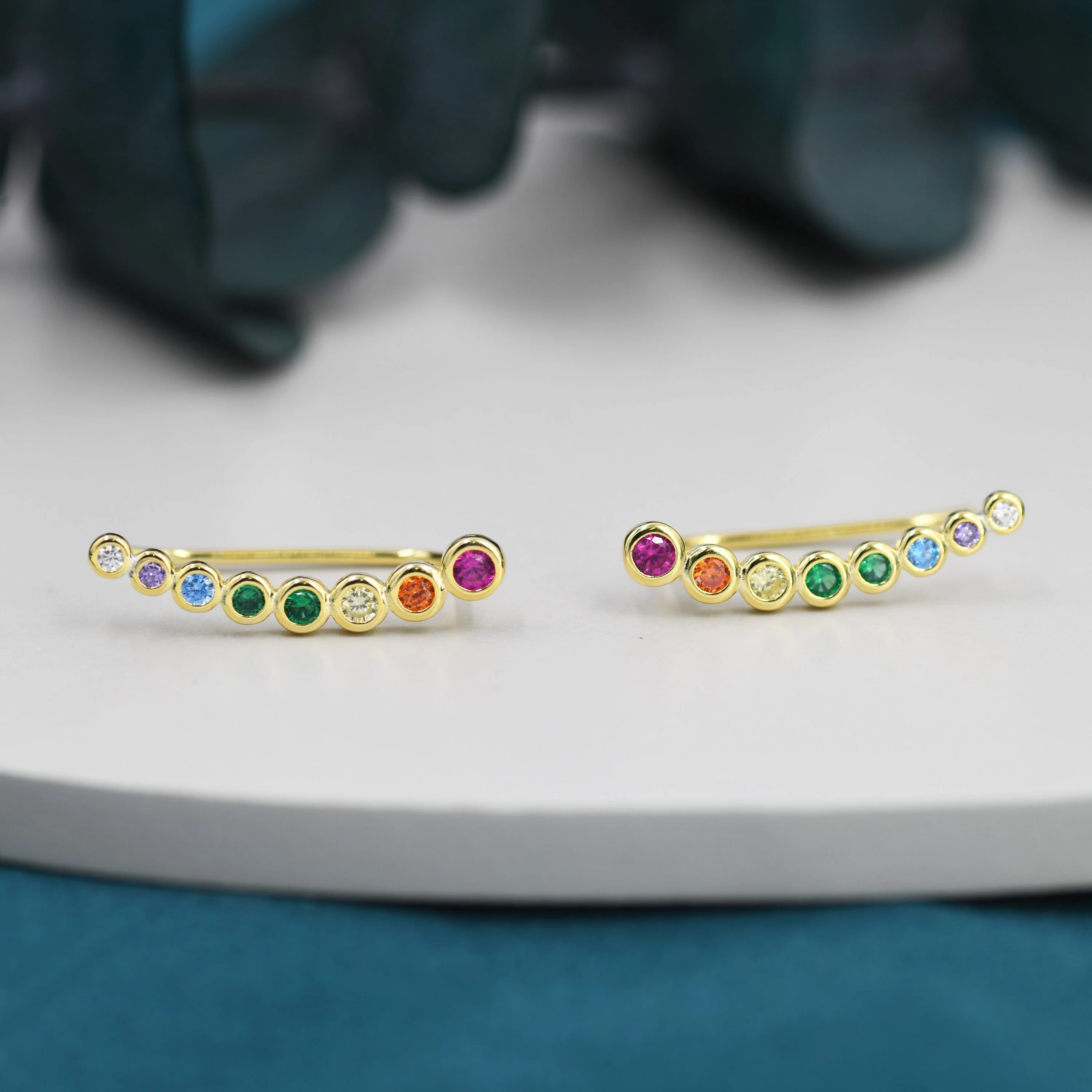 Rainbow Pebble CZ Crawler Earrings in Sterling Silver, Silver or Gold, Dotted Ear Crawlers, Dots Crawler, Bobble Crawlers - Image 5