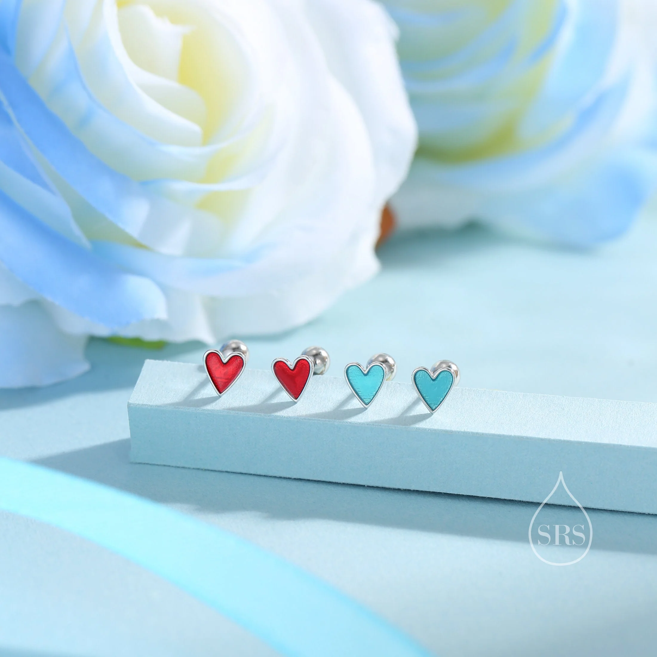 Red Enamel Glaze Heart Screwback Earrings in Sterling Silver, Delicate Heart Earrings, Heart Barbell Earrings, Screw Back - Image 6