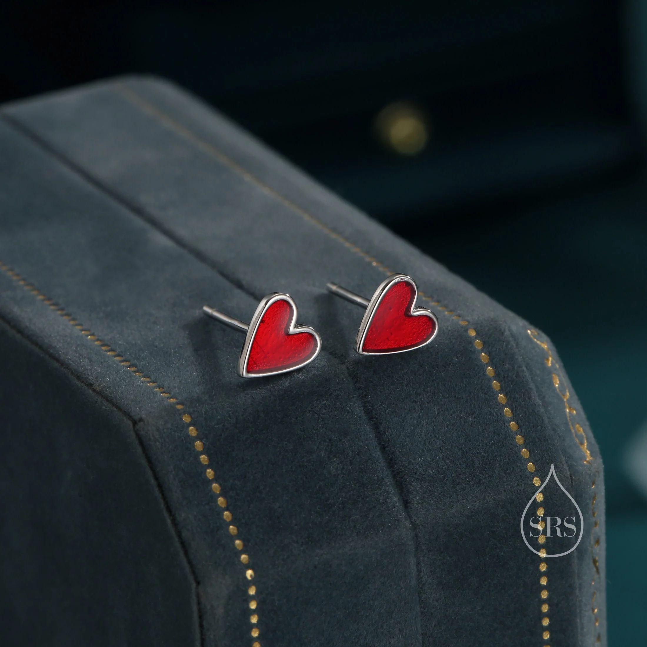 Red Enamel Glaze Heart Stud Earrings in Sterling Silver, Delicate Heart Earrings, Tiny Heart Earrings - Image 5