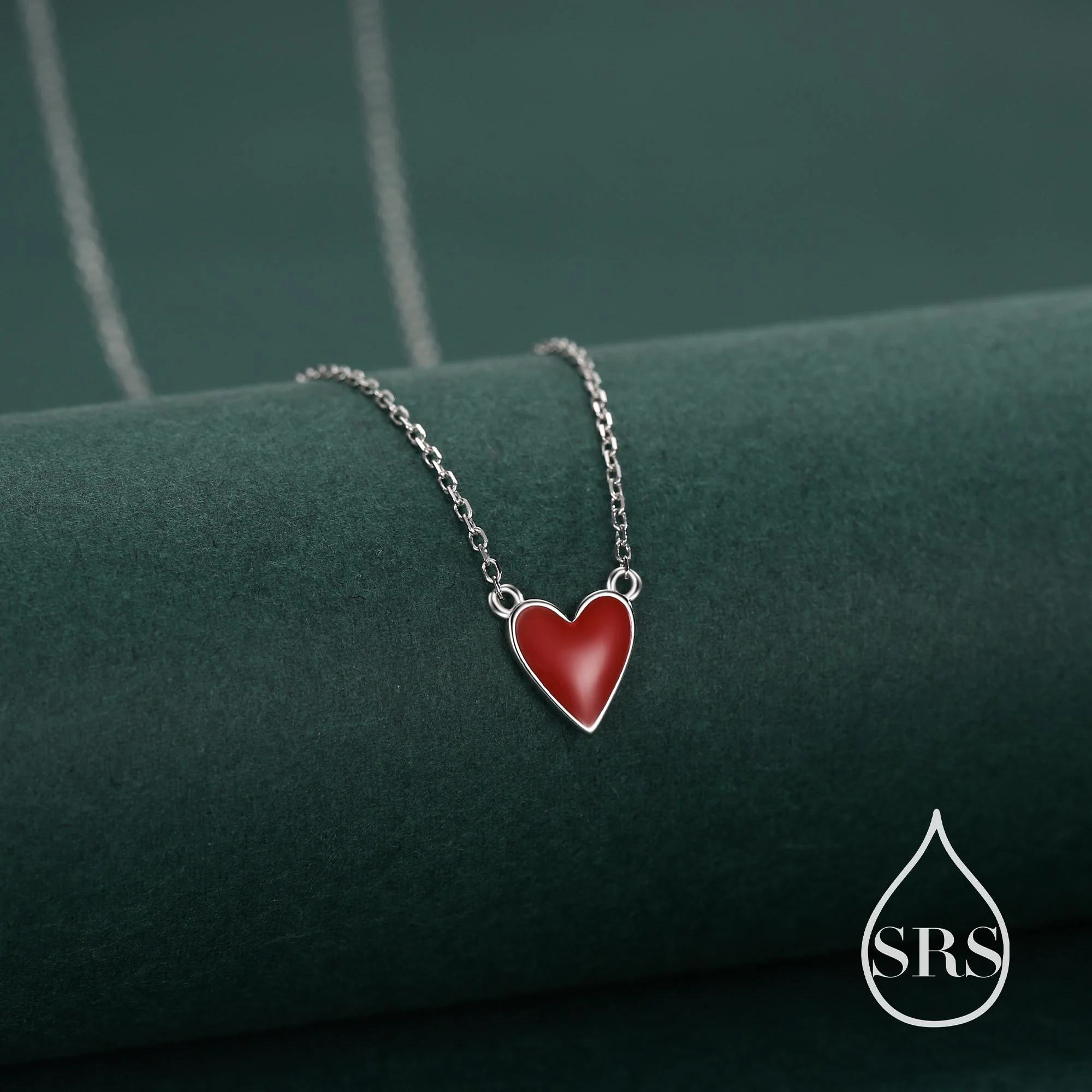 Red Enamel Heart Pendant Necklace in Sterling Silver, Red Heart Necklace, Dainty and Tiny - Image 3