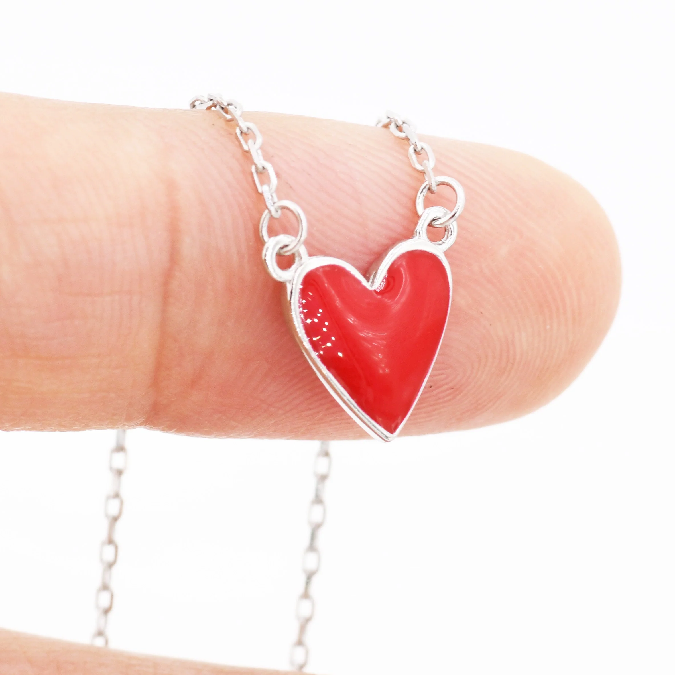 Red Enamel Heart Pendant Necklace in Sterling Silver, Red Heart Necklace, Dainty and Tiny - Image 5