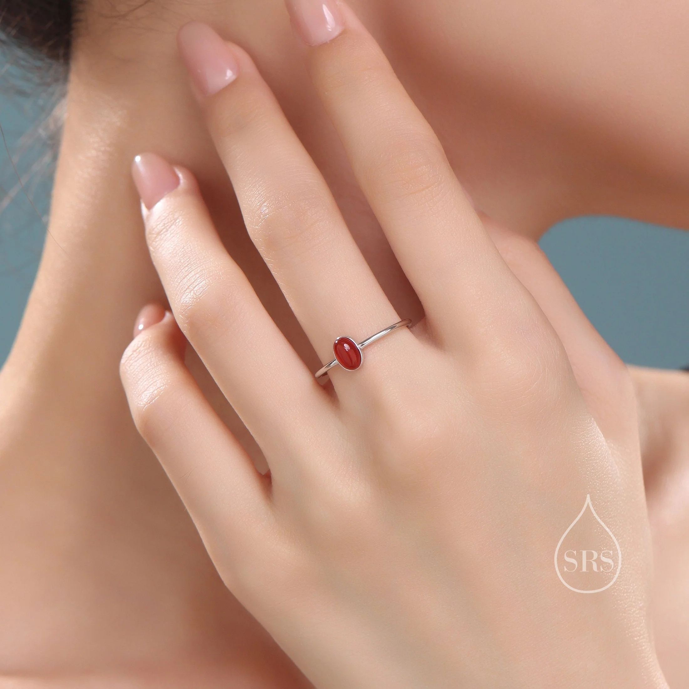 Red Onyx Oval Ring in Sterling Silver, US 5 - 8,  Delicate Red Onyx Stone Ring, Natural Red Carnelian Onyx Ring - Image 2