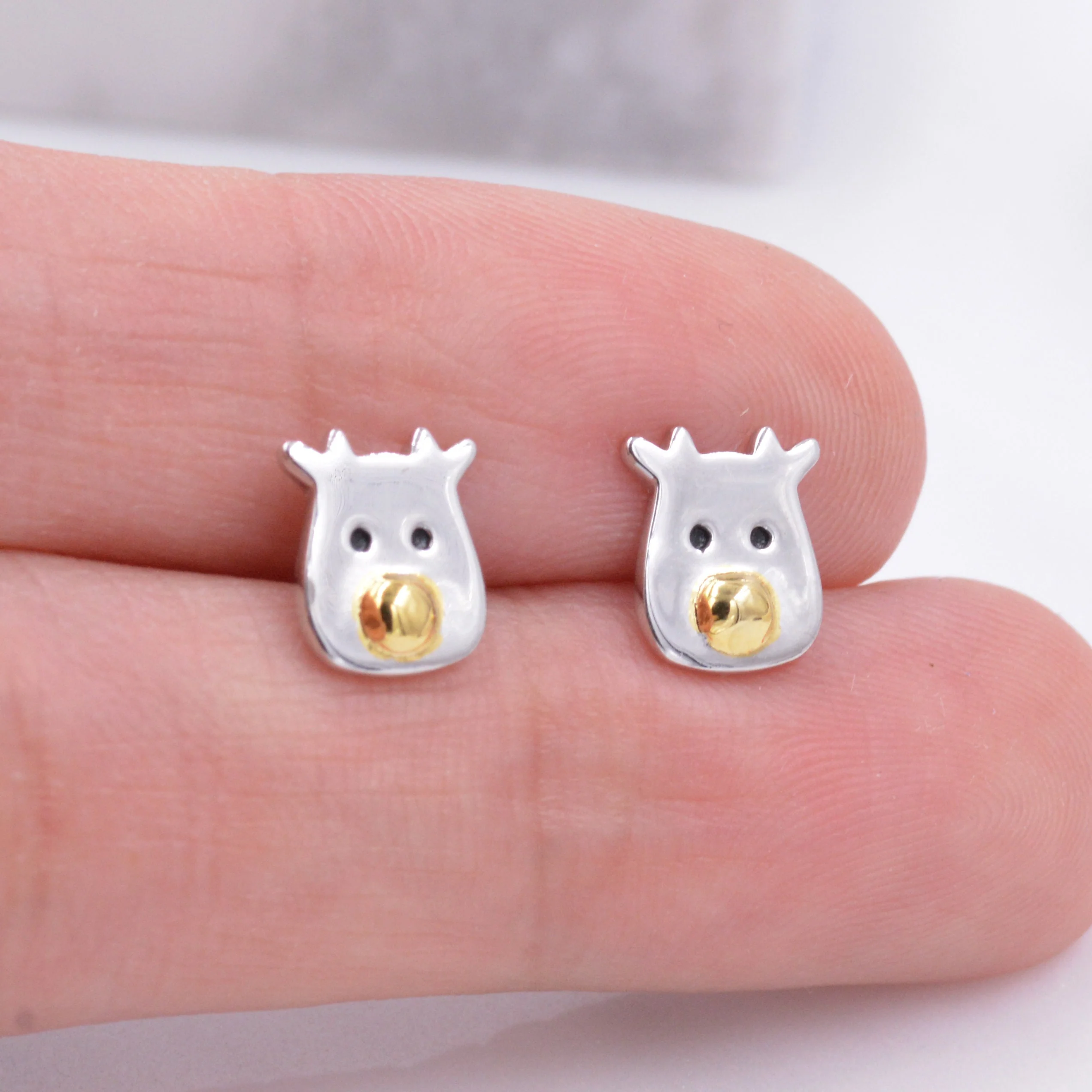 Reindeer stud earrings in Sterling Silver, Rudolph Earrings, Deer Earrings, Christmas Earrings - Image 3