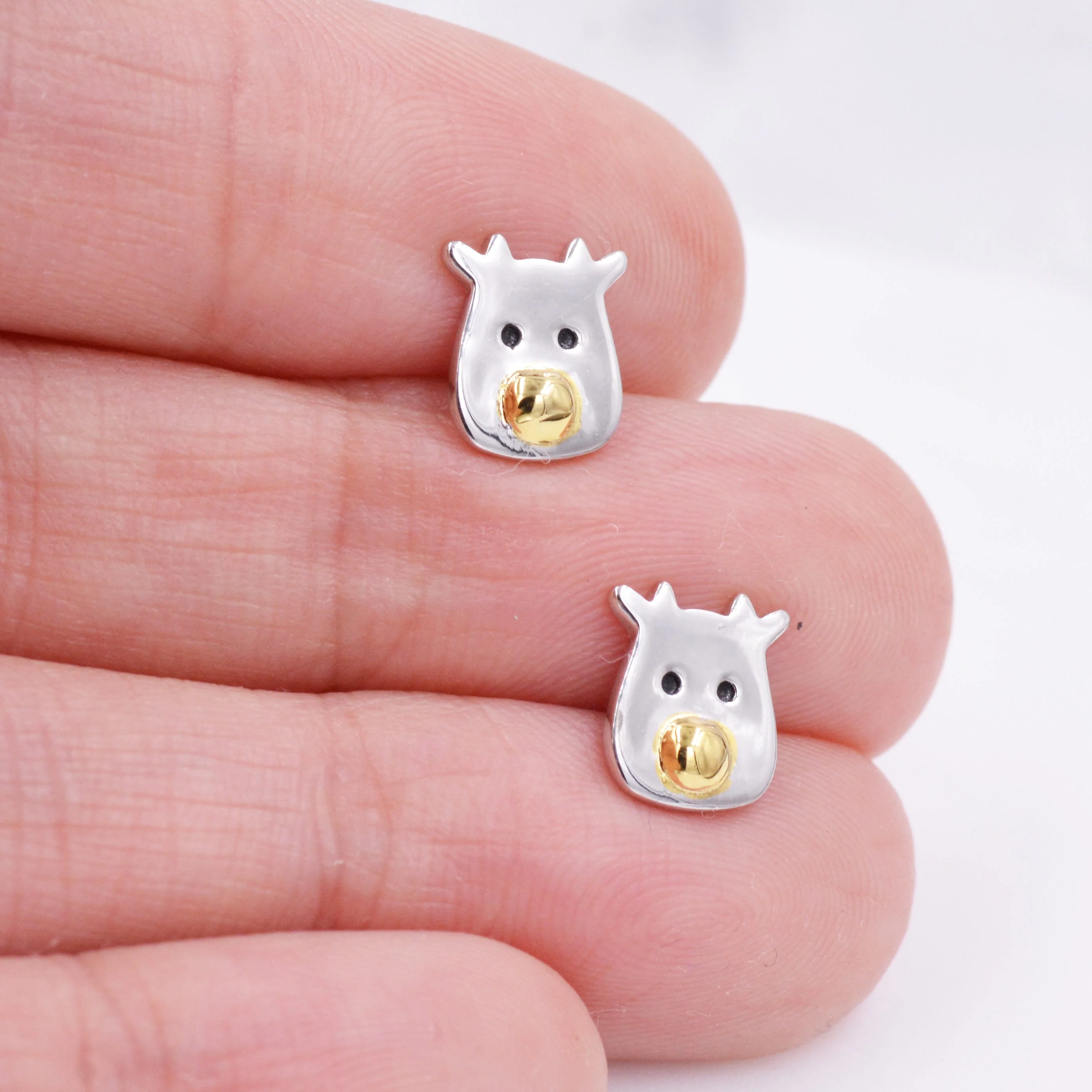 Reindeer stud earrings in Sterling Silver, Rudolph Earrings, Deer Earrings, Christmas Earrings - Image 4