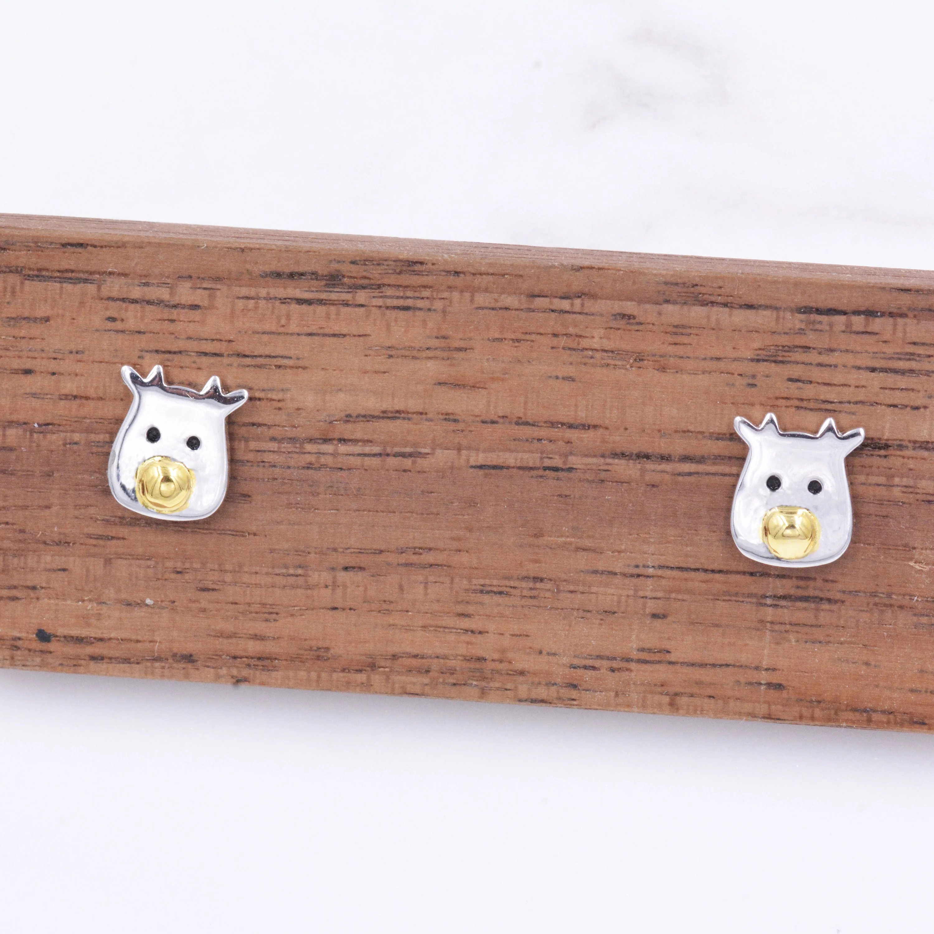 Reindeer stud earrings in Sterling Silver, Rudolph Earrings, Deer Earrings, Christmas Earrings - Image 6