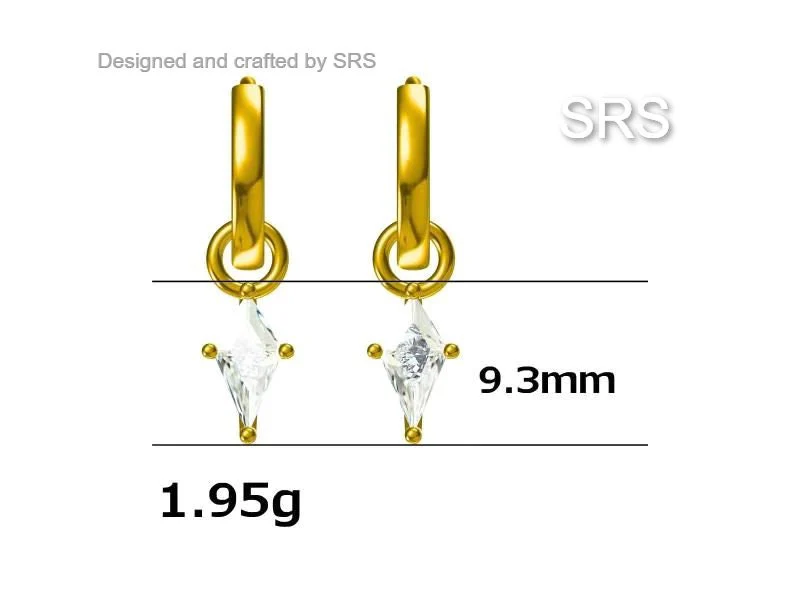 Rhombus CZ Huggie Hoop Earrings in Sterling Silver, Silver or Gold, Kite Shape Crystal Earrings,  Interchangeable and detachable - Image 10
