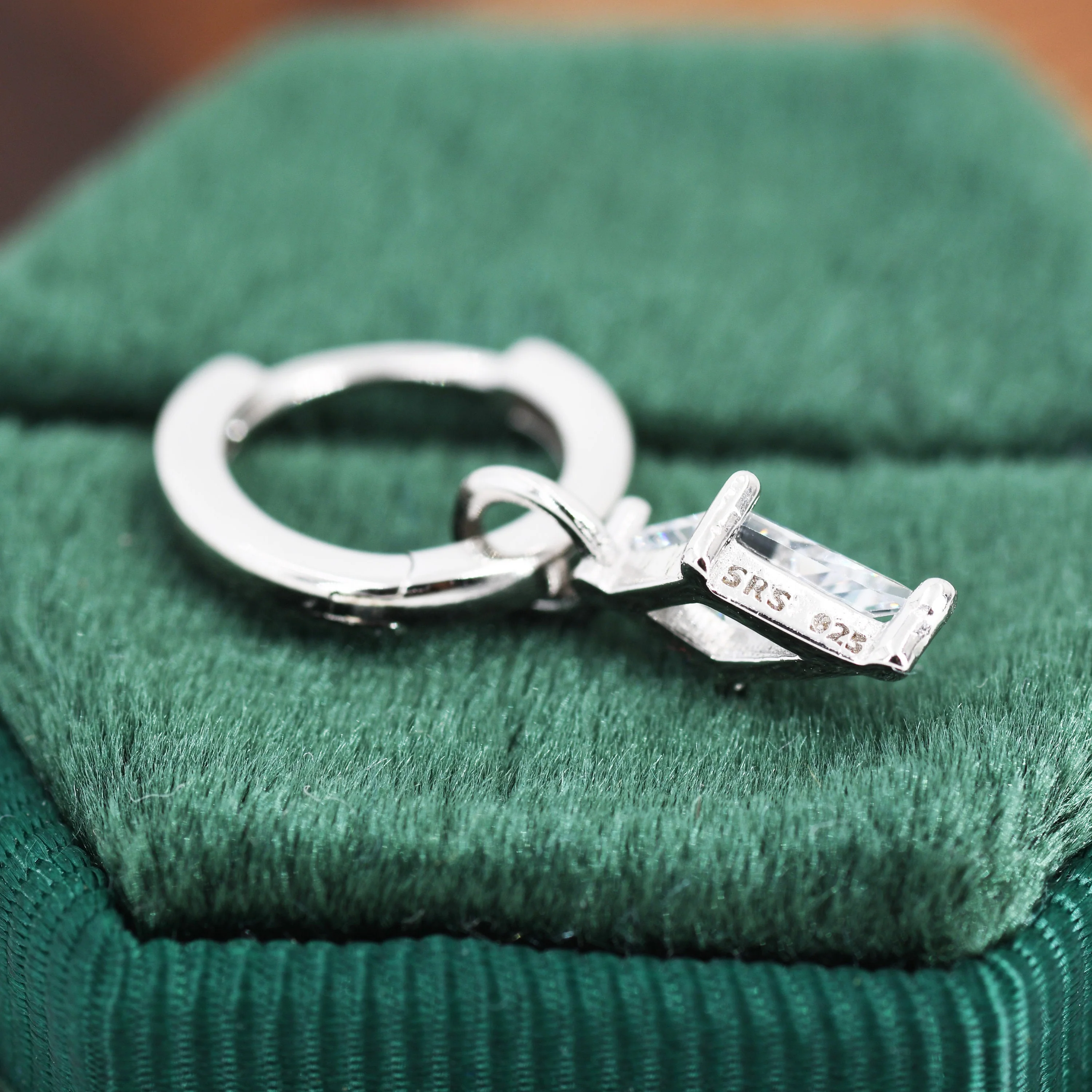 Rhombus CZ Huggie Hoop Earrings in Sterling Silver, Silver or Gold, Kite Shape Crystal Earrings,  Interchangeable and detachable - Image 6