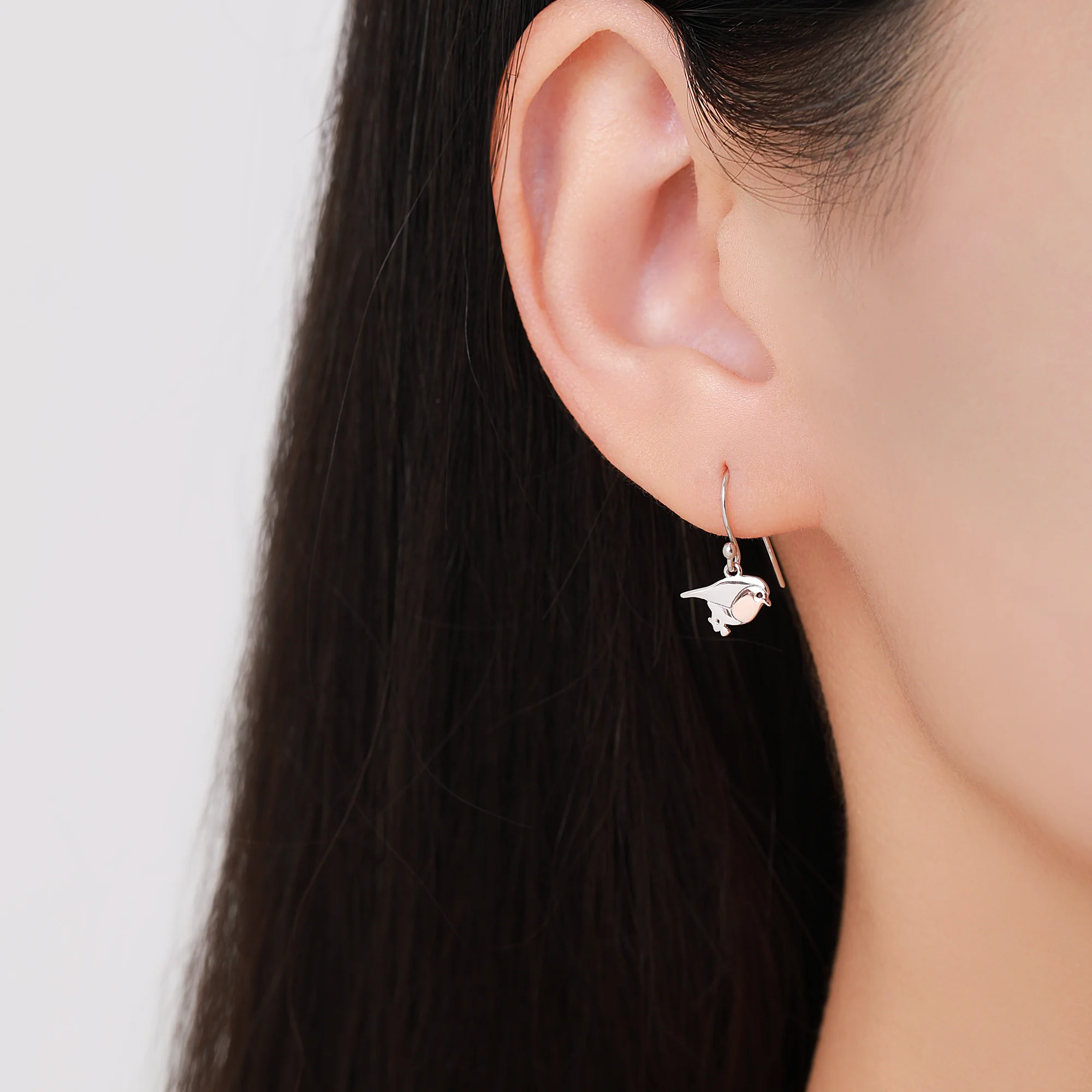 Robin Bird Drop Hook Earrings and Necklace in Sterling Silver, Silver Animal Jewellery, Nature Inspired Jewellery - Image 3