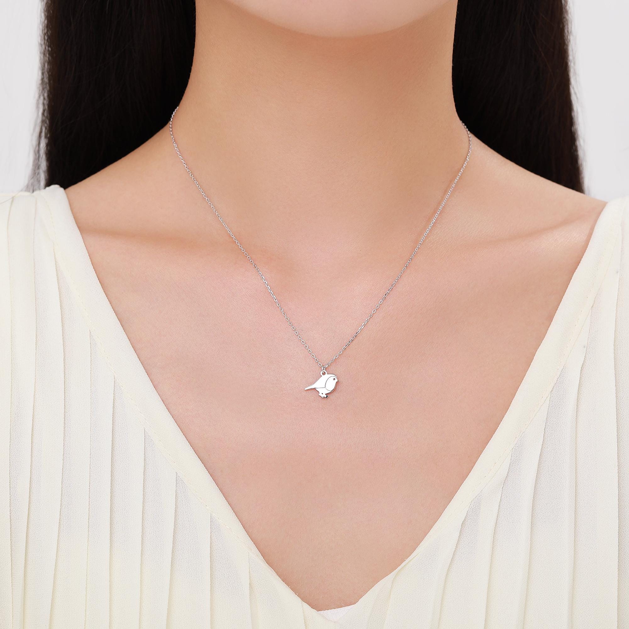 Robin Bird Pendant Necklace in Sterling Silver, Silver Animal Pendant, Nature Inspired Jewellery, Bird Necklace - Image 4