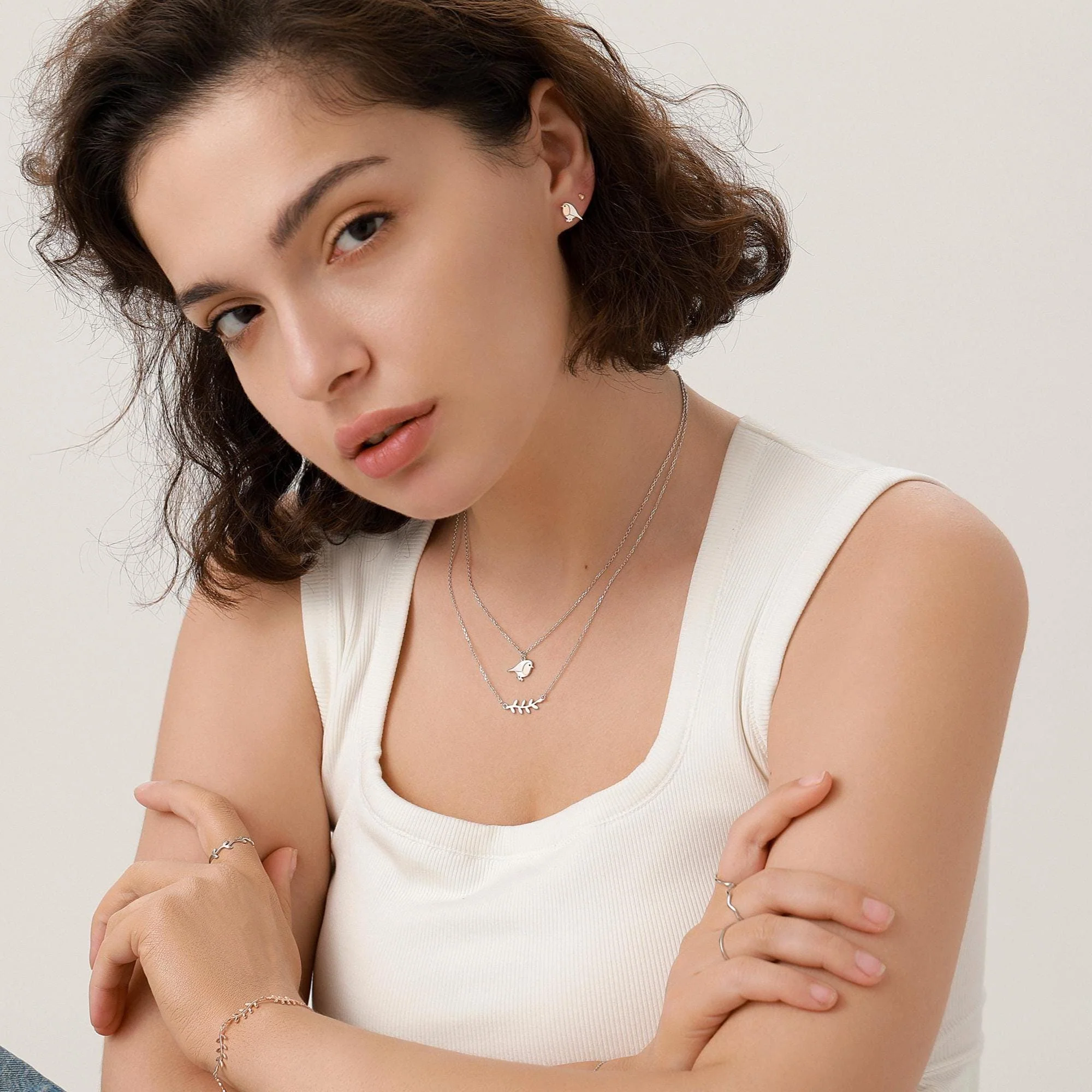 Robin Stud Earrings in Sterling Silver, Silver Bird Earrings, Silver and Rose Gold, Nature Inspired - Image 3