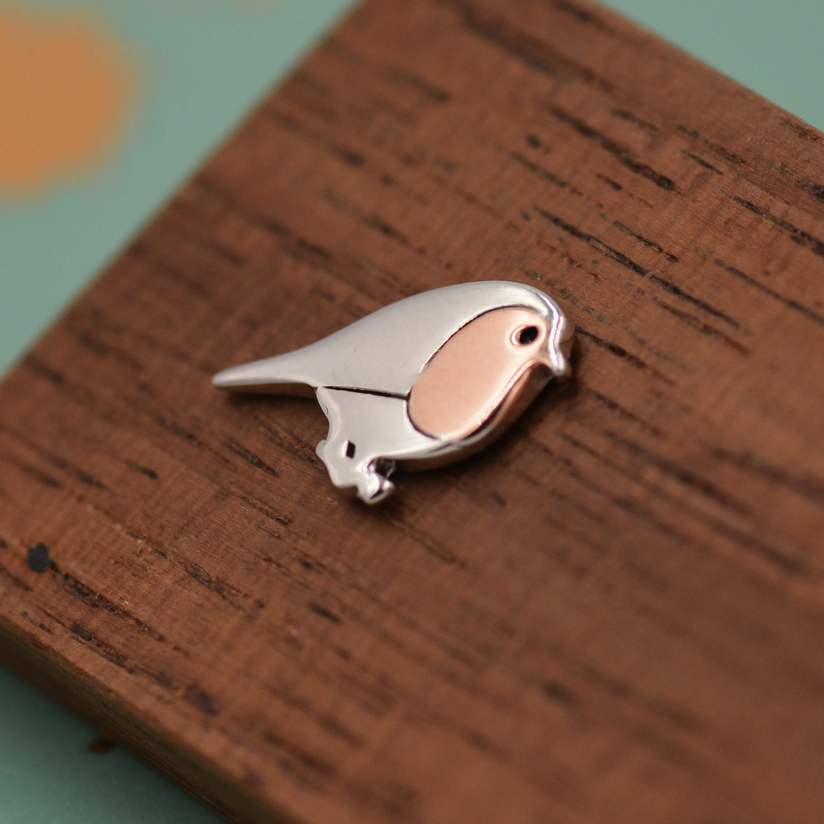 Robin Stud Earrings in Sterling Silver, Silver Bird Earrings, Silver and Rose Gold, Nature Inspired - Image 6