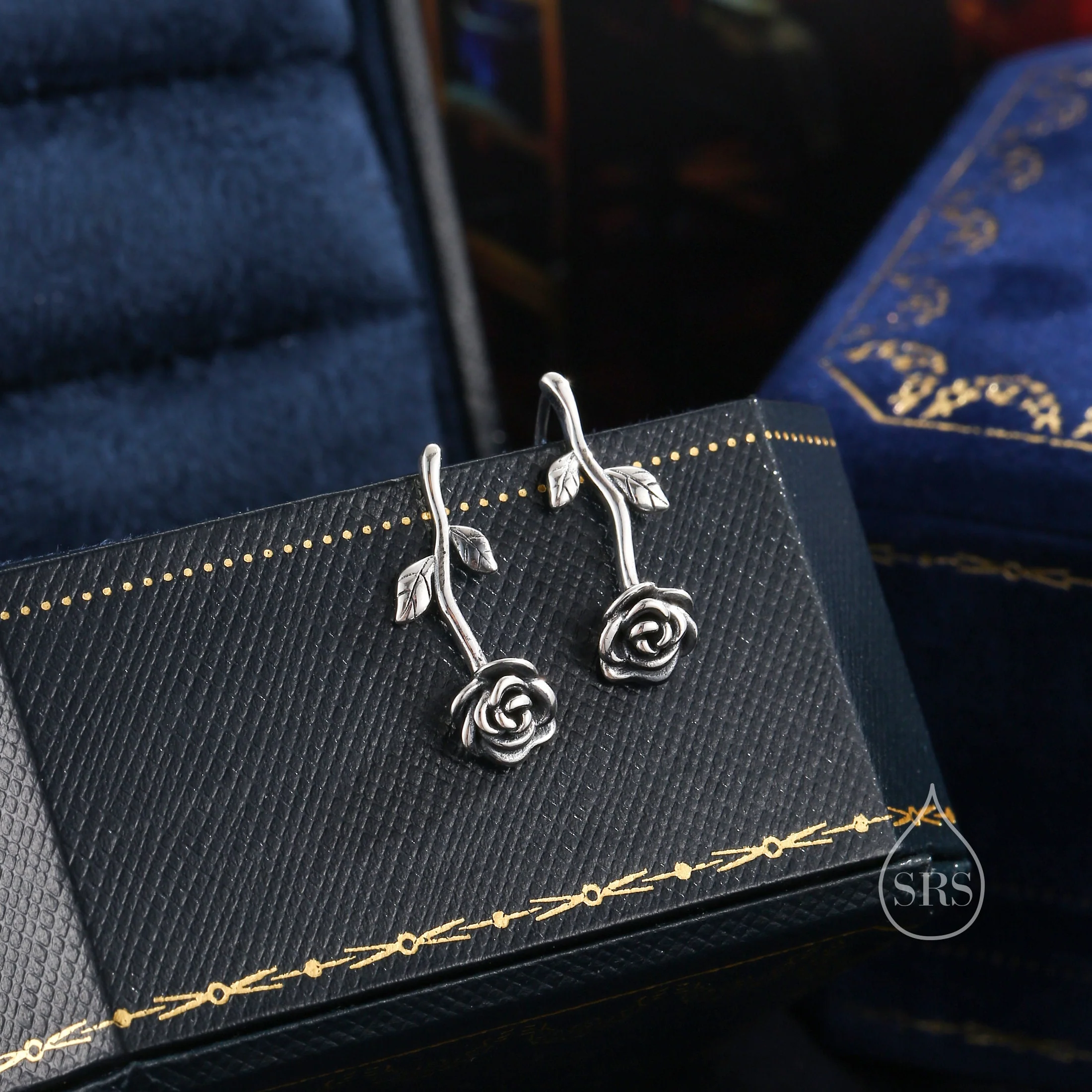 Rose Flower Crawler Earrings in Sterling Silver, Oxidised Silver or Two Tone, Nature Inspired Ear Climbers, Rose Earrings - Image 5