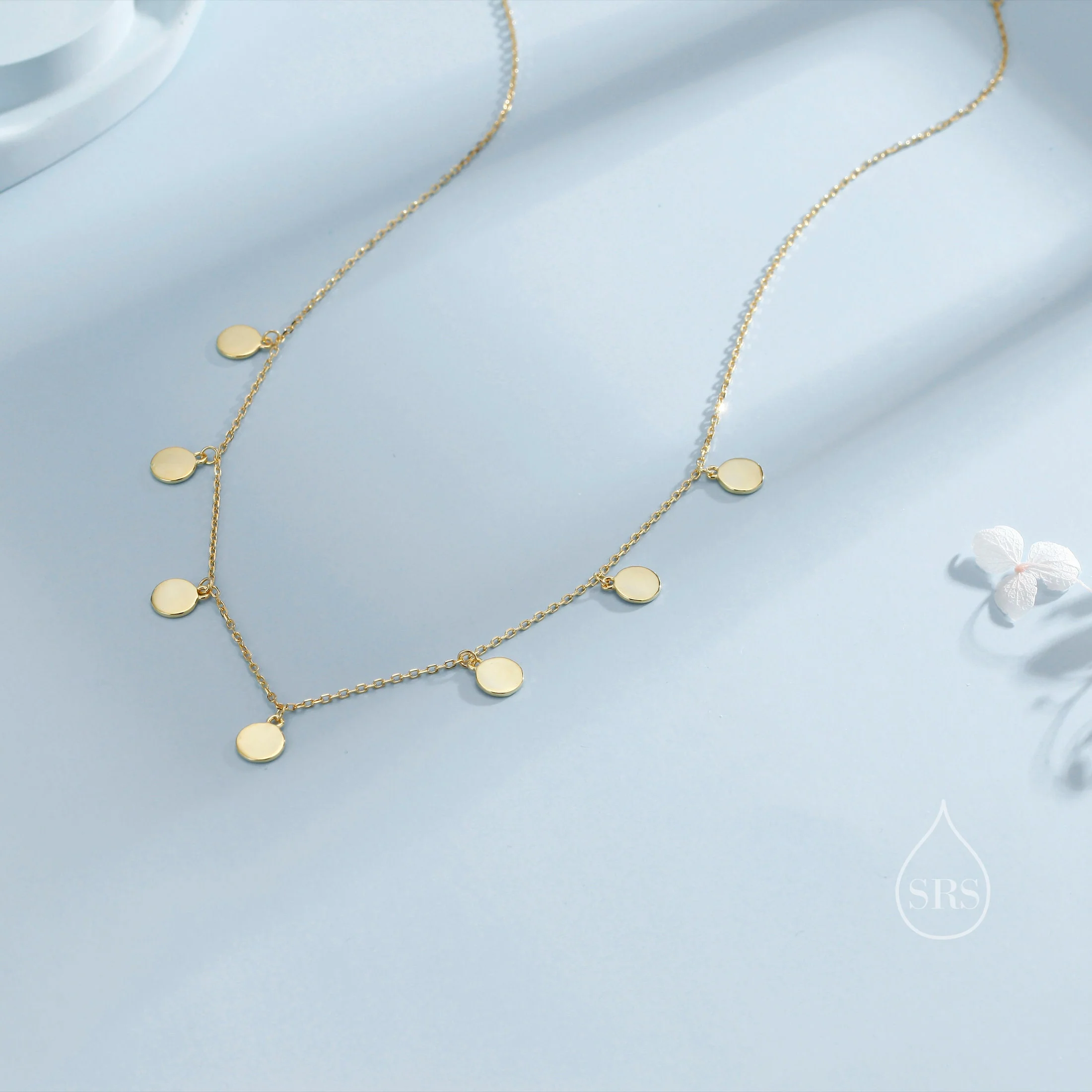Round Disk Motif Choker Necklace in Sterling Silver, Silver or Gold, 4mm or 6mm Disks, Circle Disk Necklace, Coin Necklace - Image 3