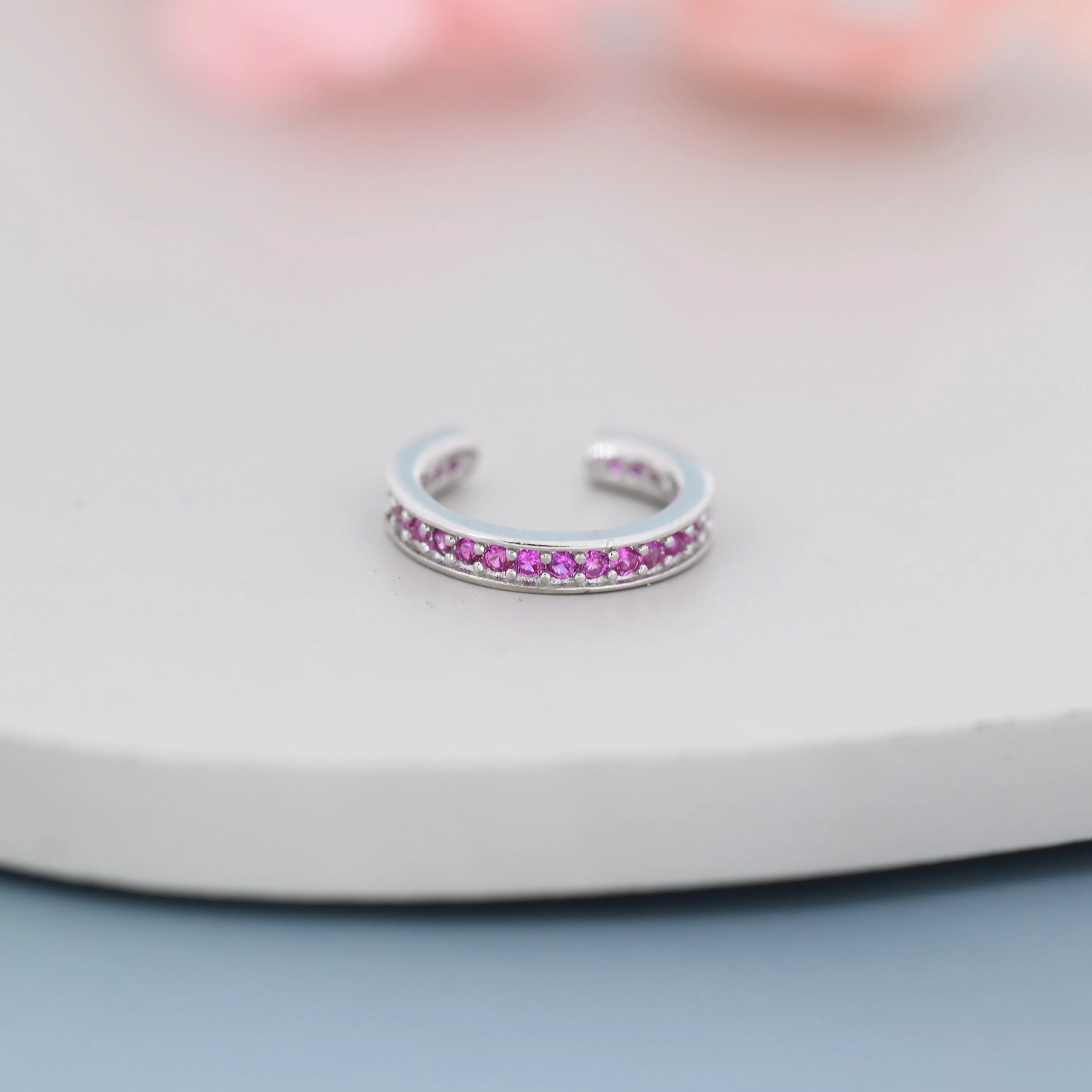 Ruby Red CZ Ear Cuff in Sterling Silver, Silver or Gold, Simple Piercing Free Earrings, Minimalist Ear Cuff, Ruby Pink Cuff - Image 6