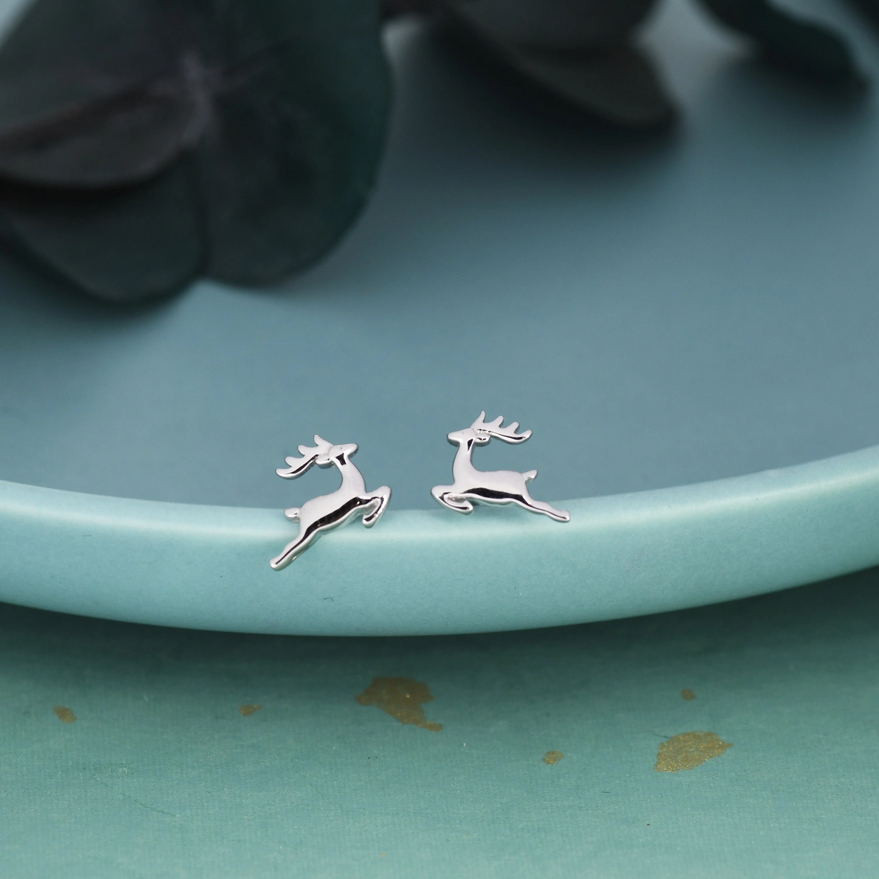 Running Reindeer Stud Earrings in Sterling Silver, Silver or Gold, Nature Inspired Animal Earrings - Image 5
