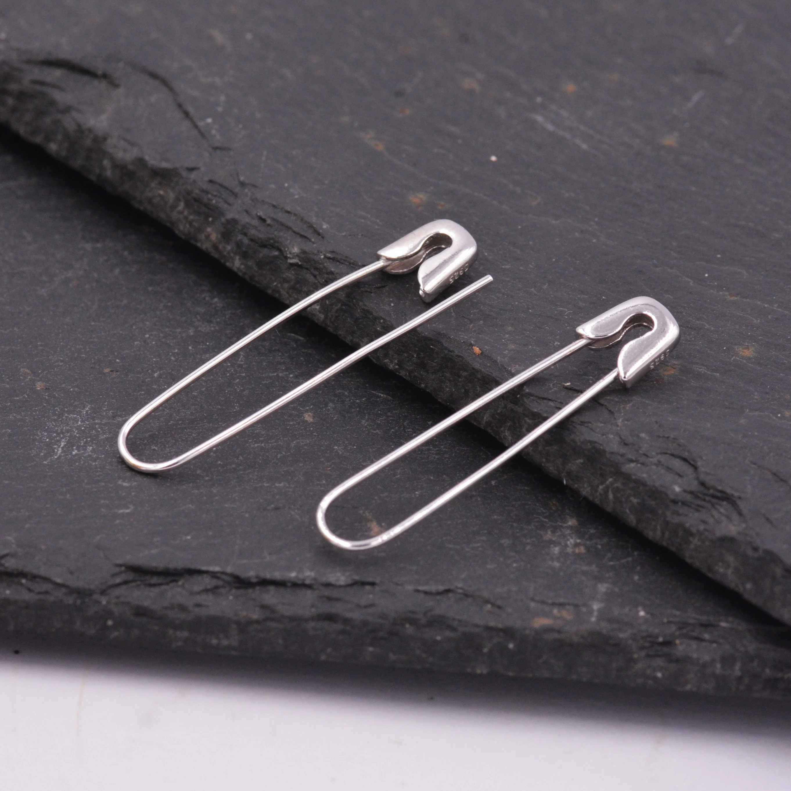 Safety Pin Pull Through Drop Earrings in Sterling Silver, Silve, Gold, Rose Gold or Black, Fun Quirky Punk Rock Jewellery - Image 6