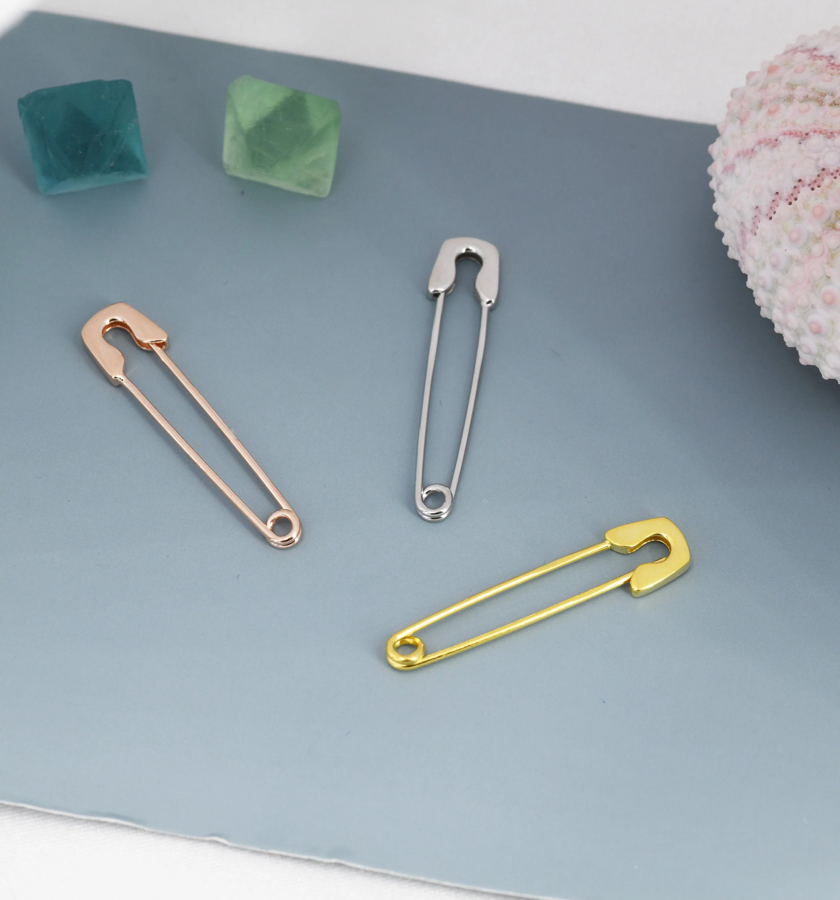 Safety Pin Pull Through Drop Earrings in Sterling Silver, Silver, Gold and Rose Gold, Fun Quirky Punk Rock Jewellery - Image 2