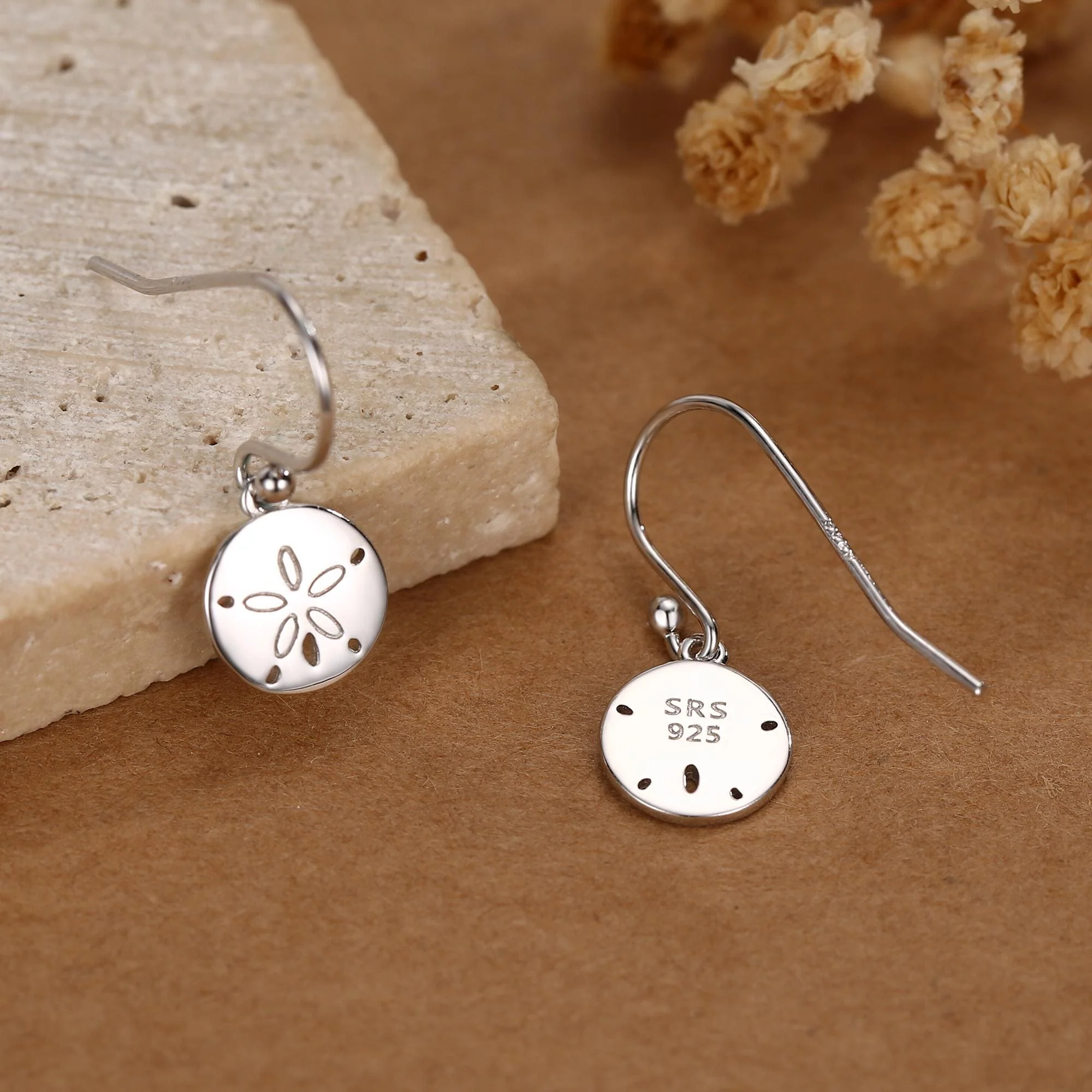 Sand Dollar Drop Hook Earrings in Sterling Silver - Image 4
