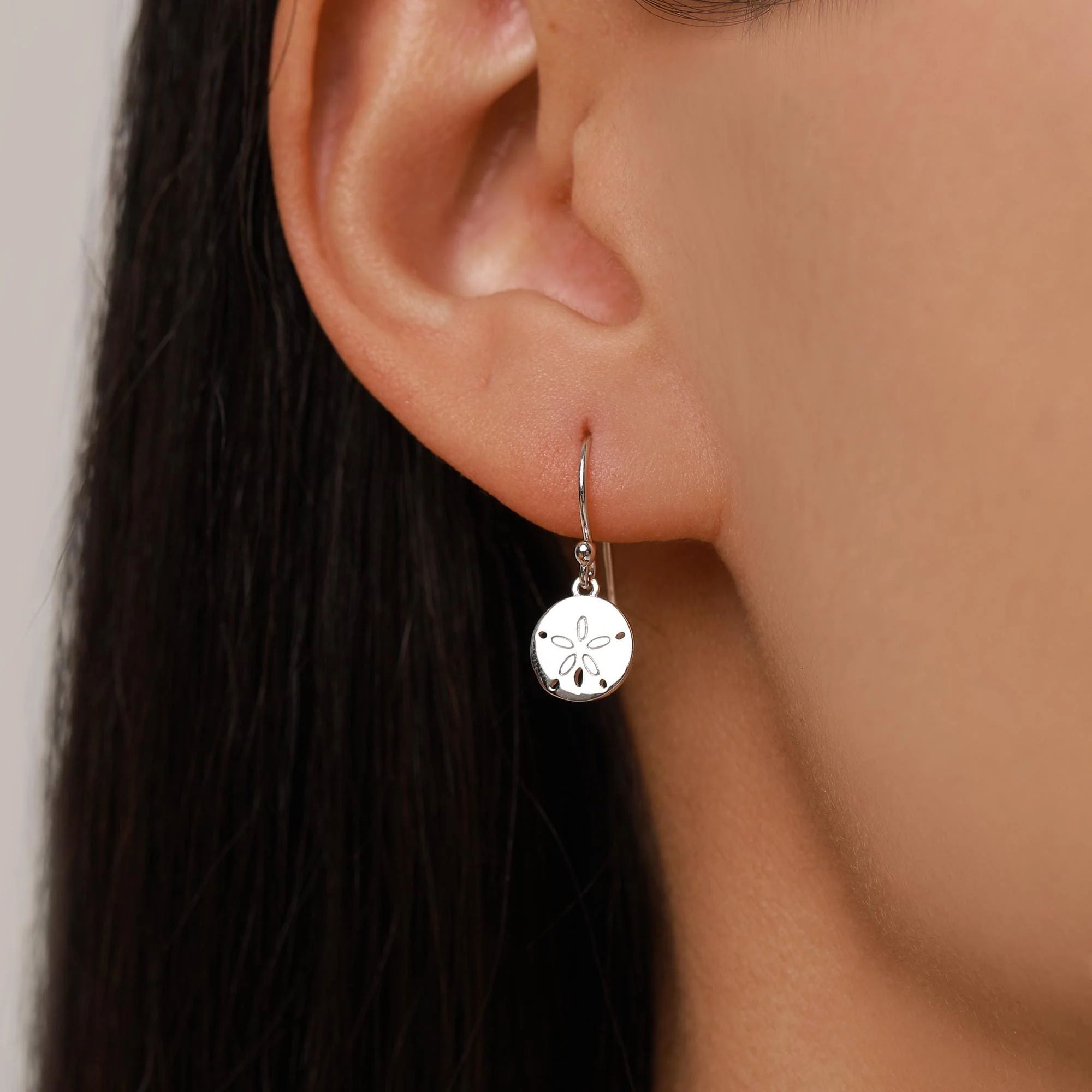 Sand Dollar Drop Hook Earrings in Sterling Silver - Image 7