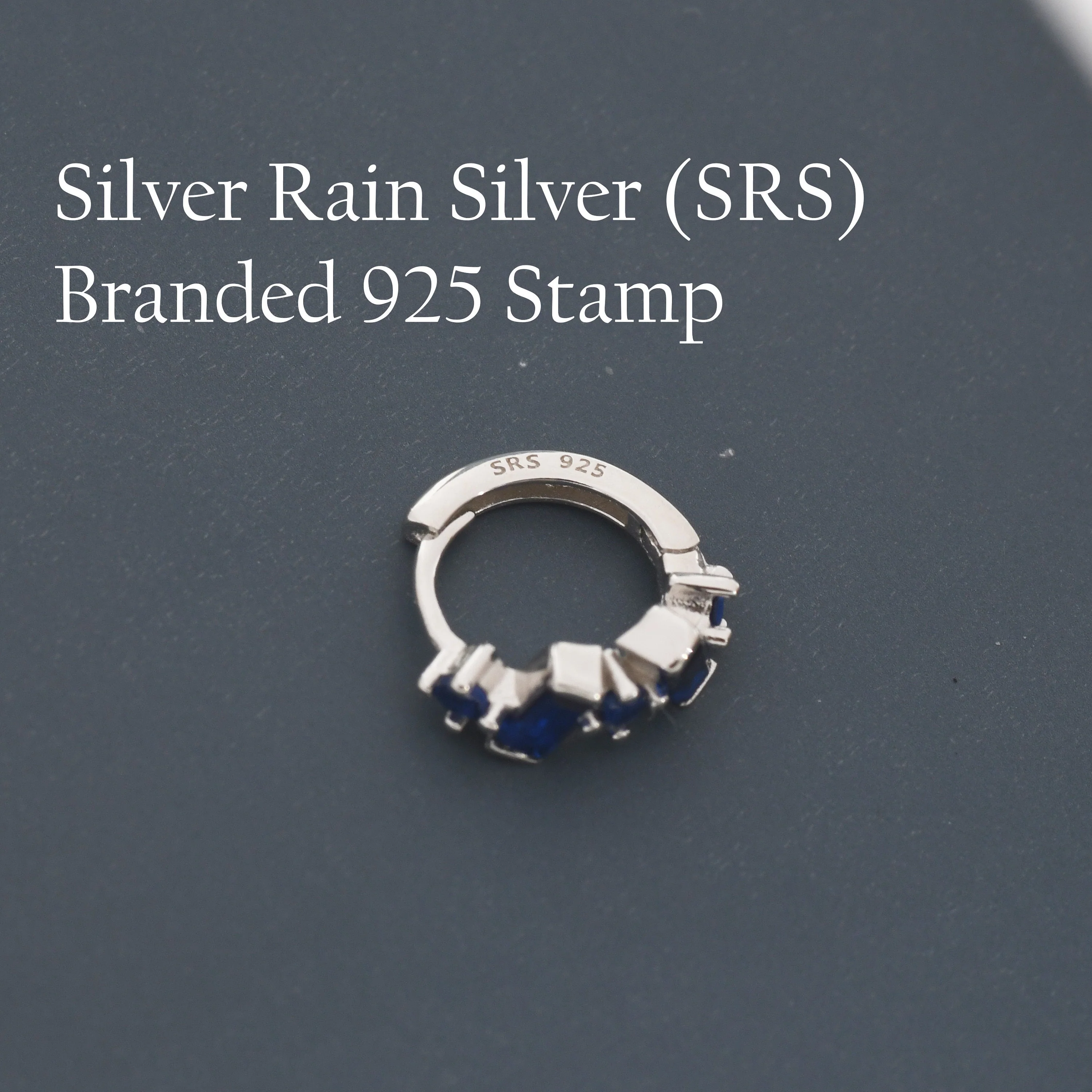 Sapphire Blue Baguette CZ Cluster Huggie Hoop in Sterling Silver, Silver or Gold, Geometric Hoop Earrings, Irregular Shaped - Image 7