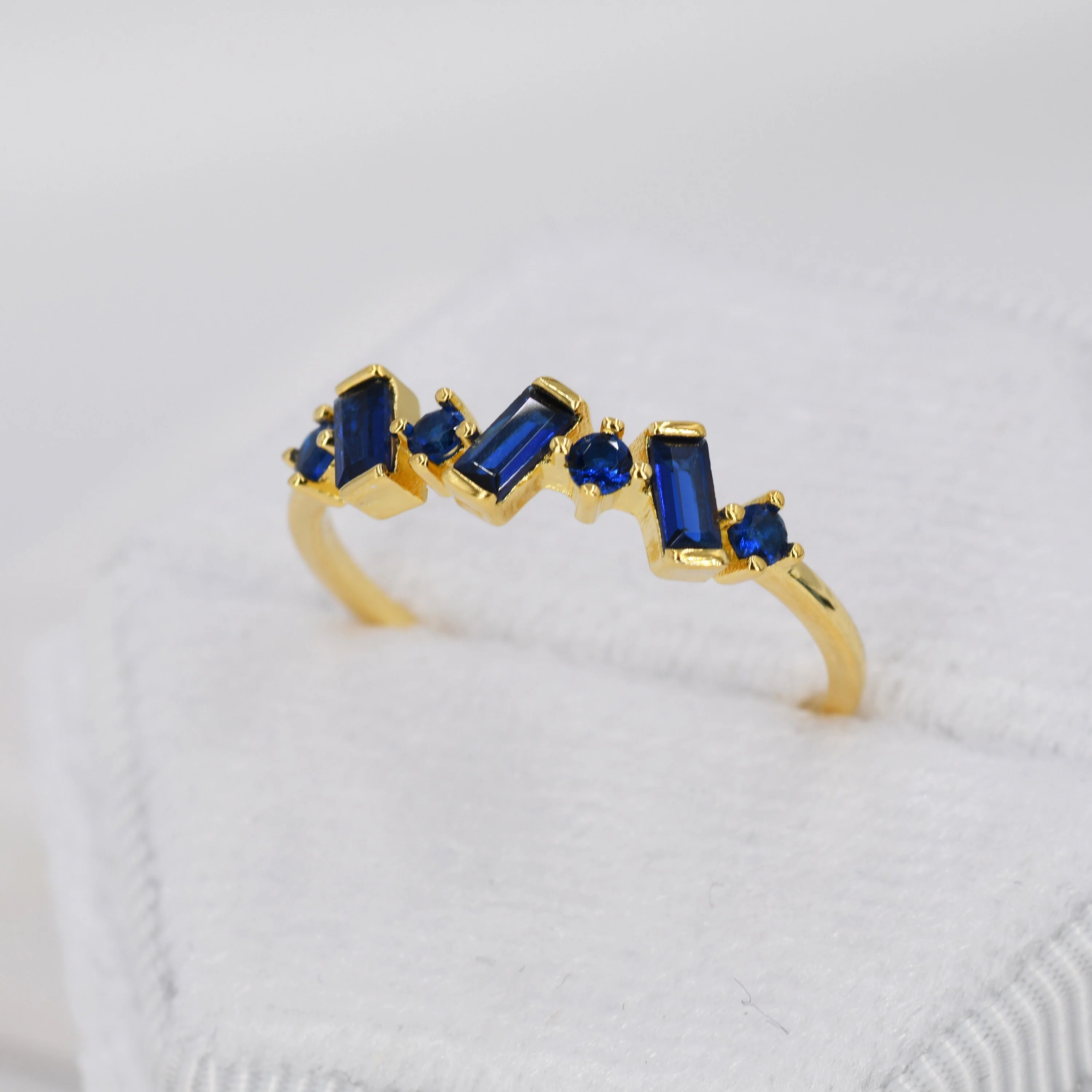 Sapphire Blue Baguette CZ Cluster Ring in Sterling Silver, Silver or Gold, Organic Shape CZ Ring, US 5 - 8 - Image 6