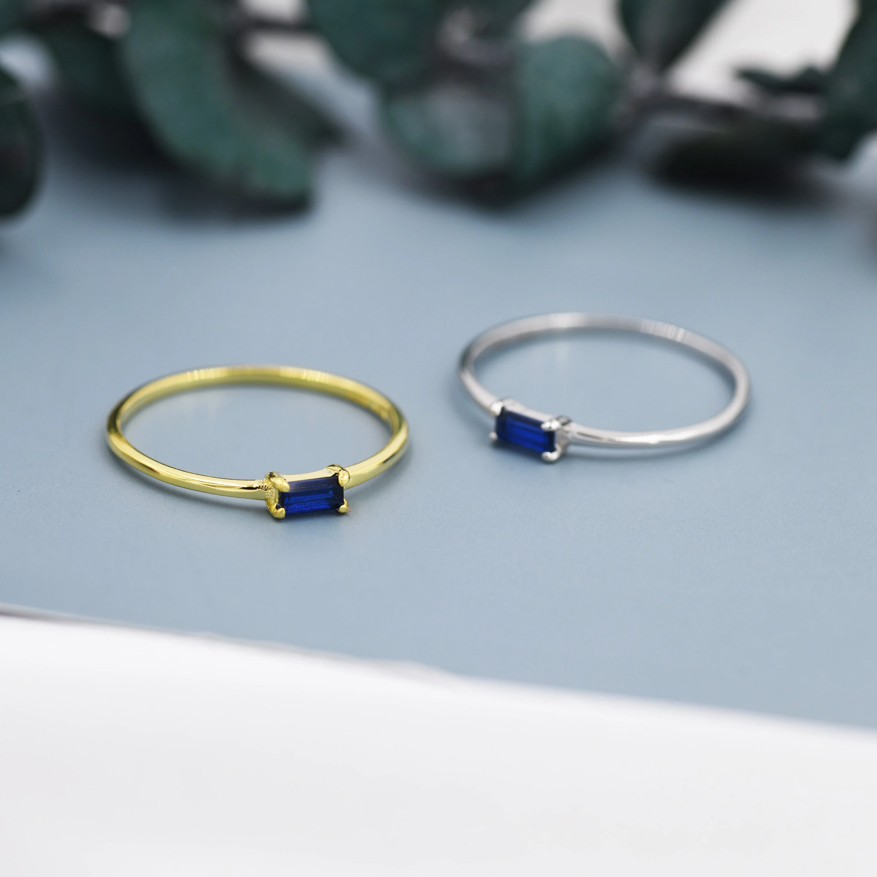 Sapphire Blue Baguette CZ Ring in Sterling Silver, Silver or Gold, Minimalist Single Baguette CZ Ring US 5 - 8 - Image 5