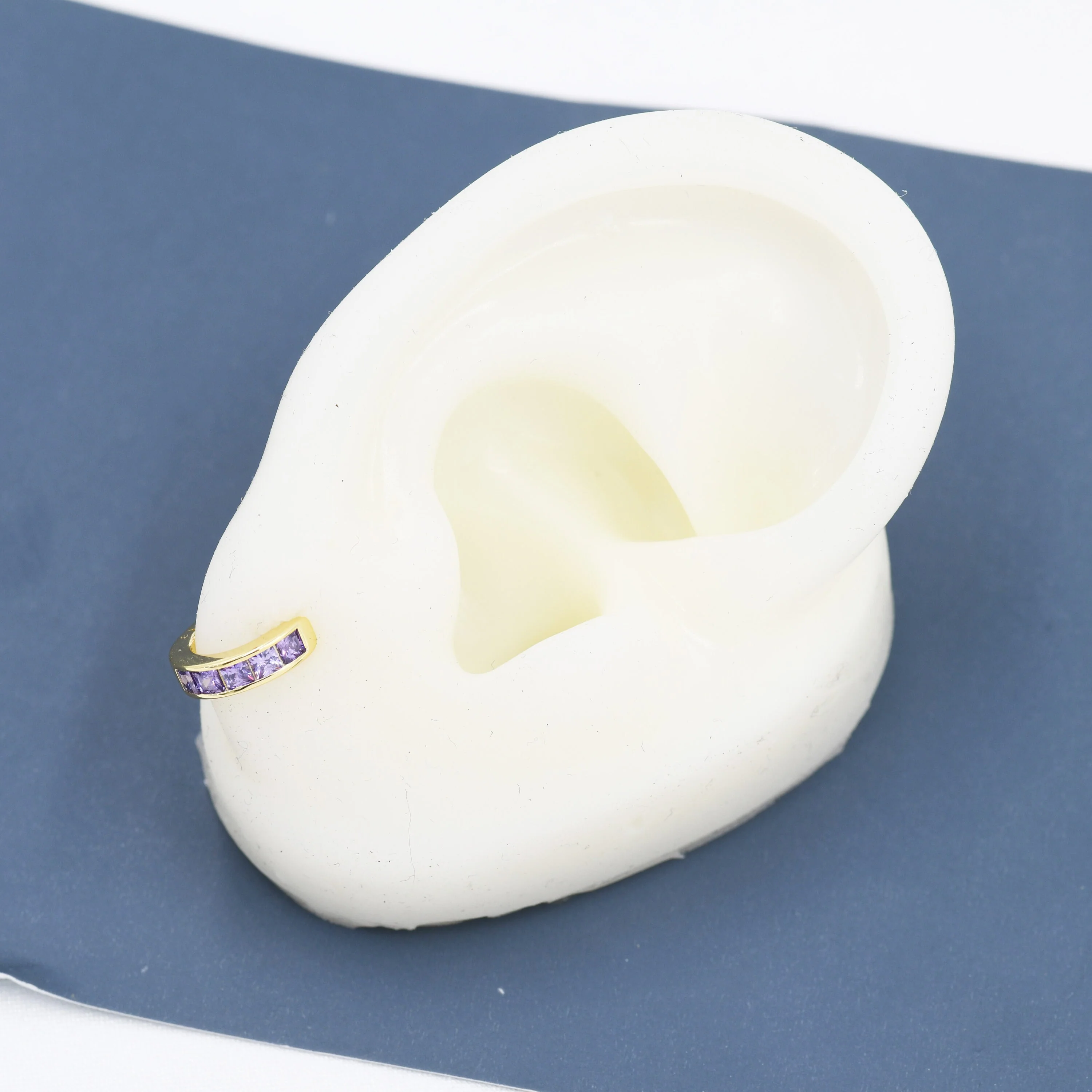 Sapphire Blue CZ  3mm Huggie Hoop in Sterling Silver, Silver or Gold,  7mm Inner Diameter Hoop Earrings, September Birthstone, Princess Cut - Image 6