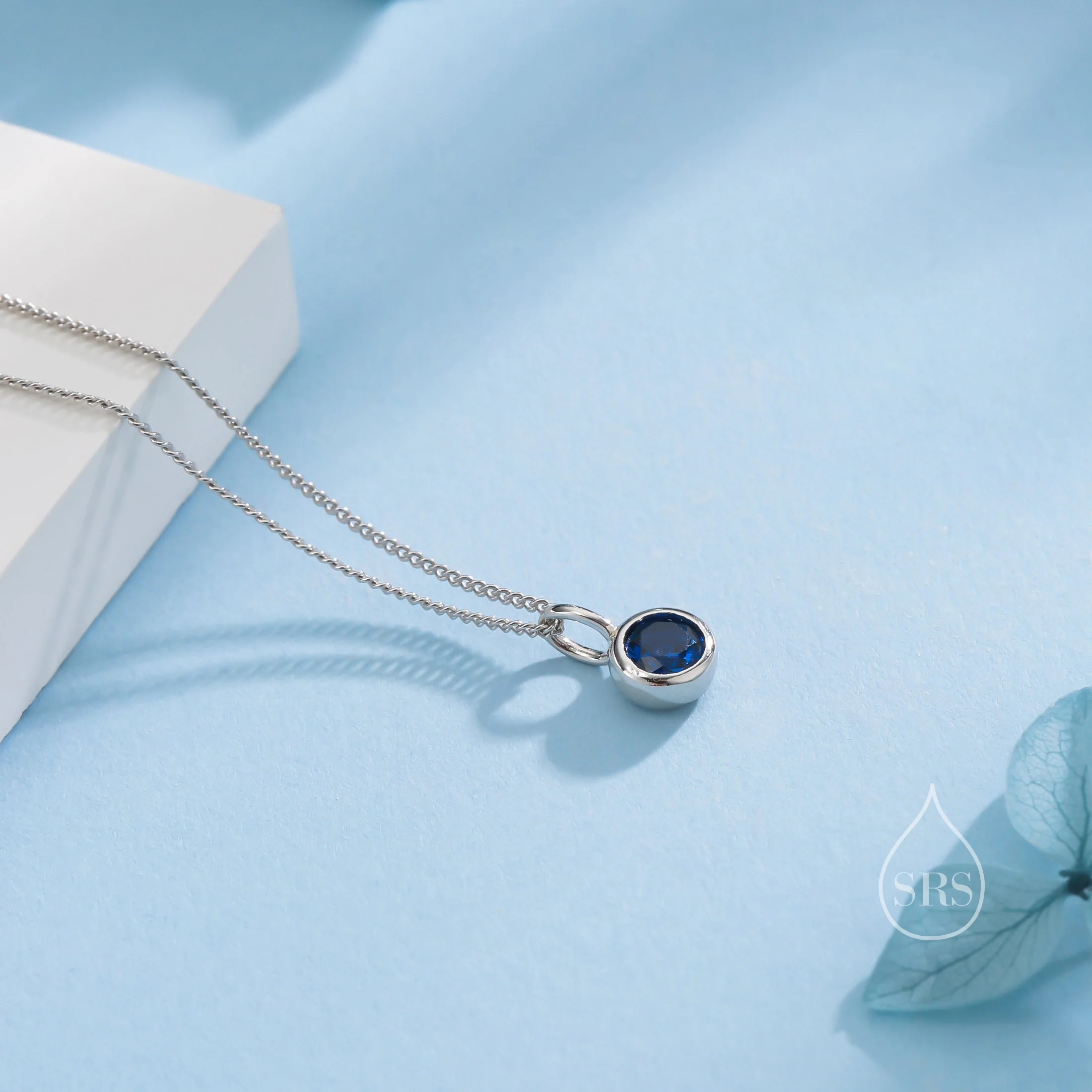 Sapphire Blue CZ Bubble Pendant Necklace in Sterling Silver, Silver or Gold or Rose Gold, 1 Ct Zircon Bezel Necklace, September Birthstone - Image 5