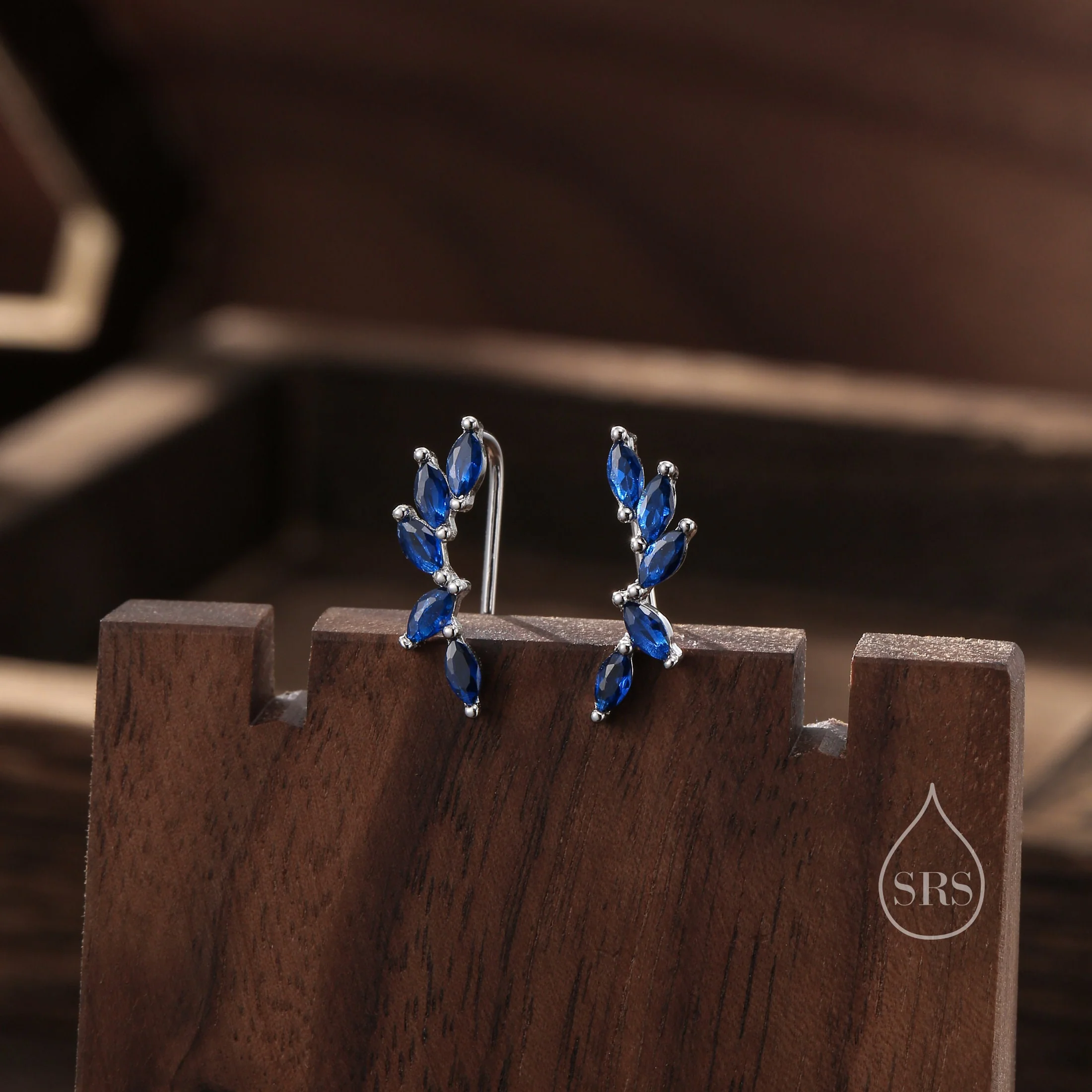 Sapphire Blue CZ Cluster Crawler Earrings in Sterling Silver, Silver or Gold, Blue CZ Marquise Ear Crawlers, CZ Cluster Earrings