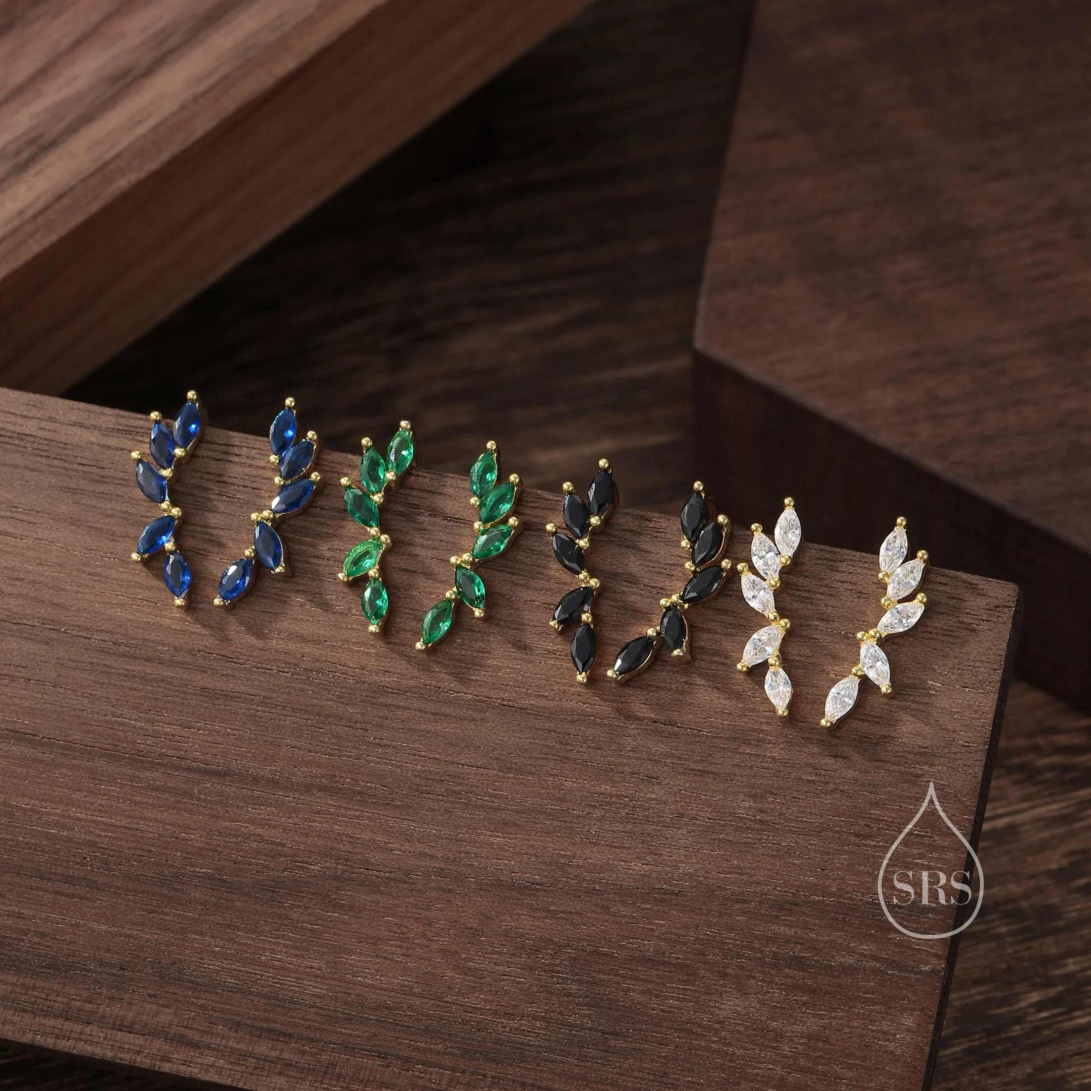 Sapphire Blue CZ Cluster Crawler Earrings in Sterling Silver, Silver or Gold, Blue CZ Marquise Ear Crawlers, CZ Cluster Earrings - Image 5