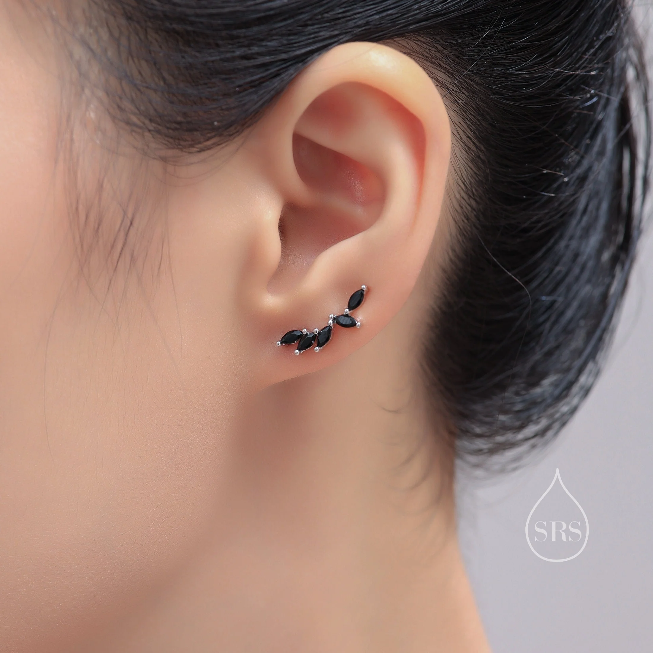 Sapphire Blue CZ Cluster Crawler Earrings in Sterling Silver, Silver or Gold, Blue CZ Marquise Ear Crawlers, CZ Cluster Earrings - Image 7