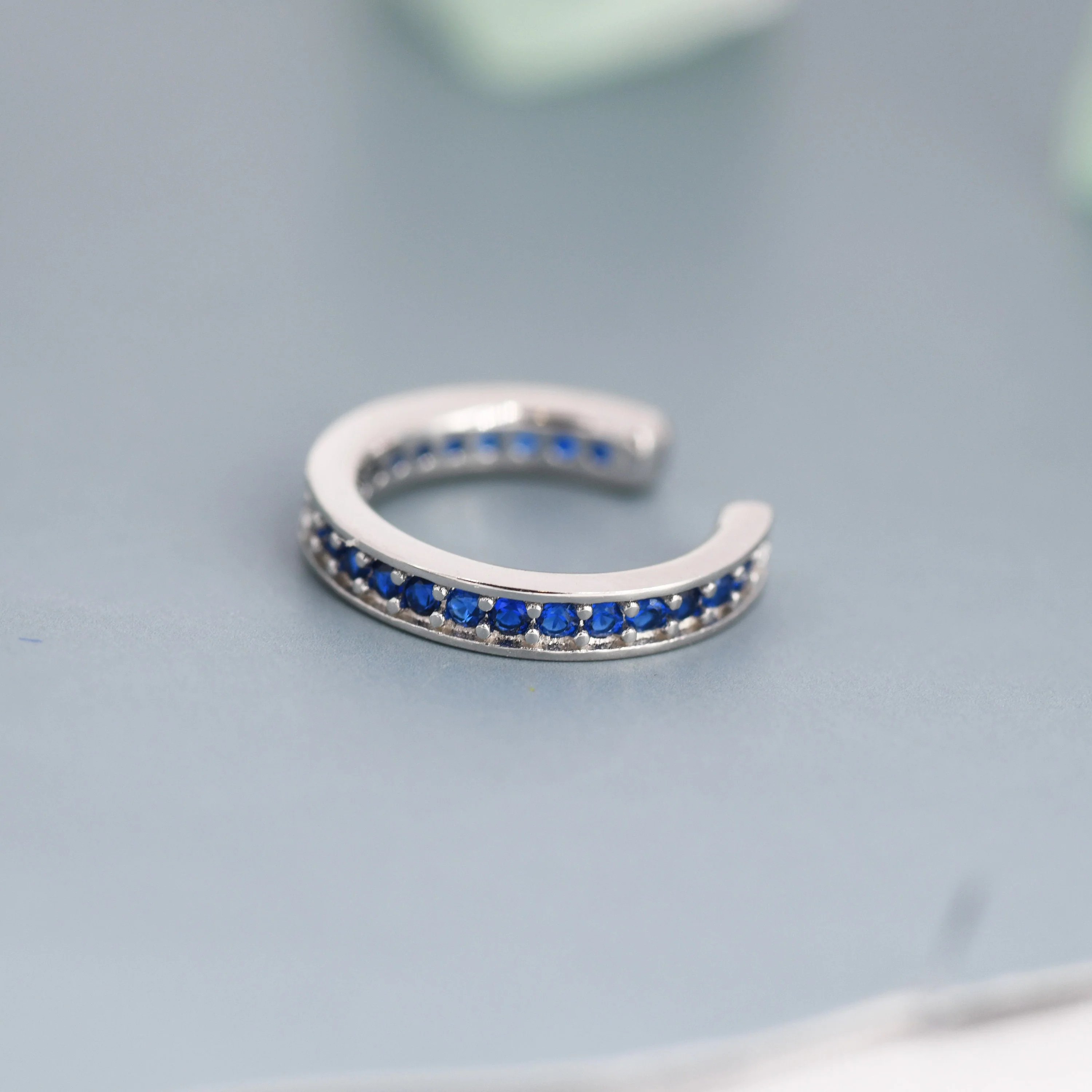 Sapphire Blue CZ Ear Cuff in Sterling Silver, Silver or Gold, Simple Piercing Free Earrings, Minimalist Ear Cuff - Image 2