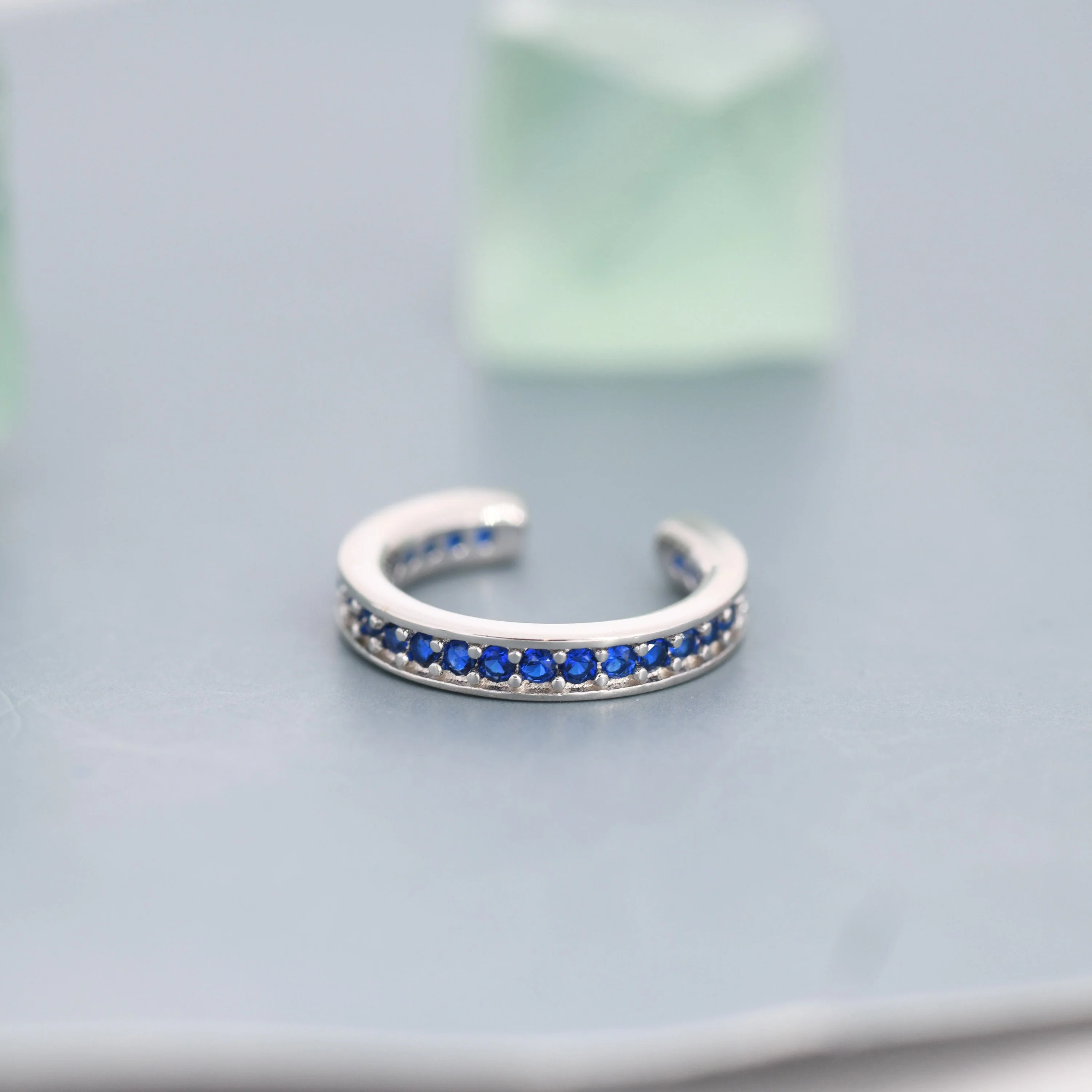 Sapphire Blue CZ Ear Cuff in Sterling Silver, Silver or Gold, Simple Piercing Free Earrings, Minimalist Ear Cuff - Image 3