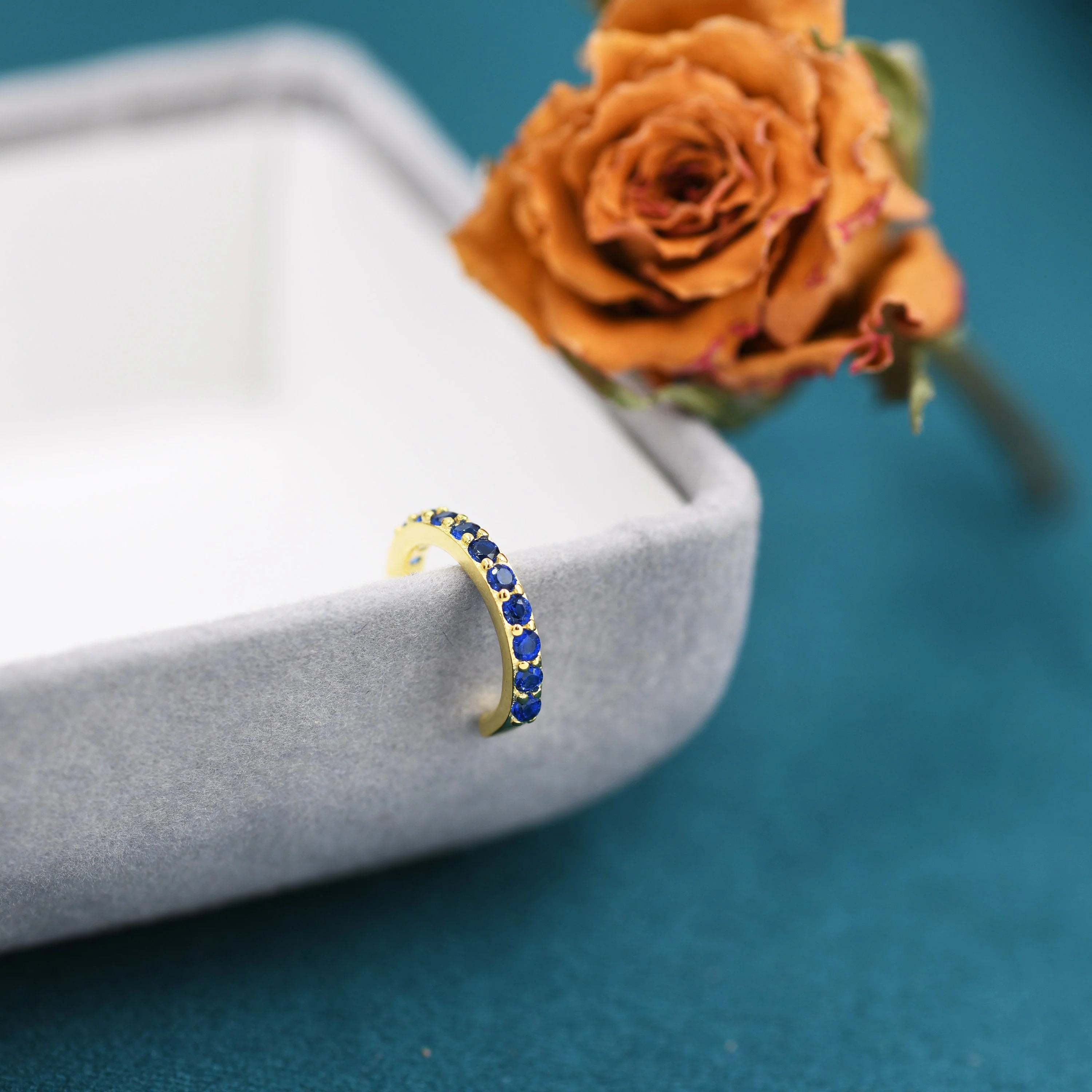 Sapphire Blue CZ Ear Cuff in Sterling Silver, Silver or Gold, Simple Piercing Free Earrings, Minimalist Ear Cuff, Blue CZ Ear Cuff - Image 4