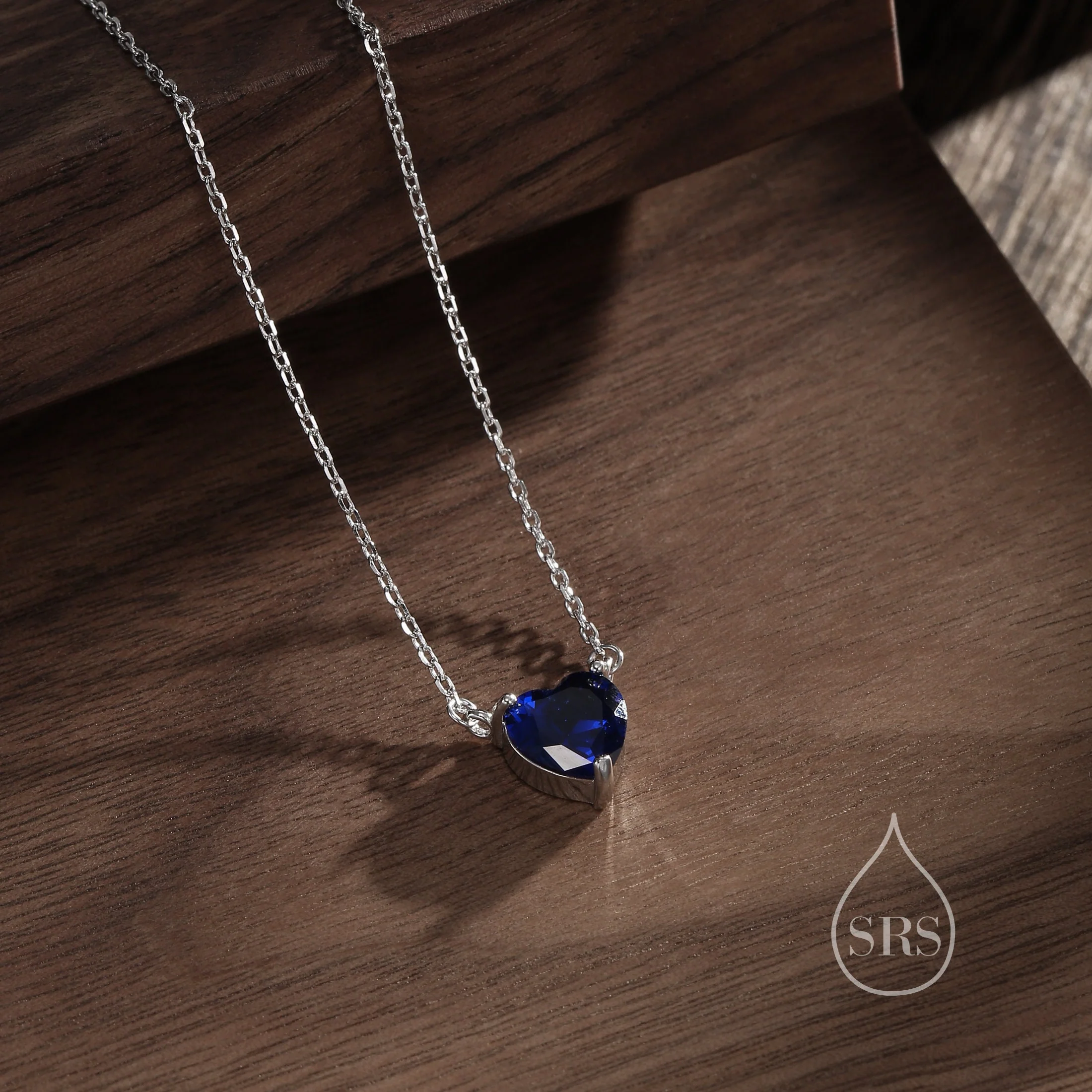 Sapphire Blue CZ Heart Pendant Necklace in Sterling Silver, Silver or Gold, Heart Necklace, Sparkly CZ Necklace - Image 4