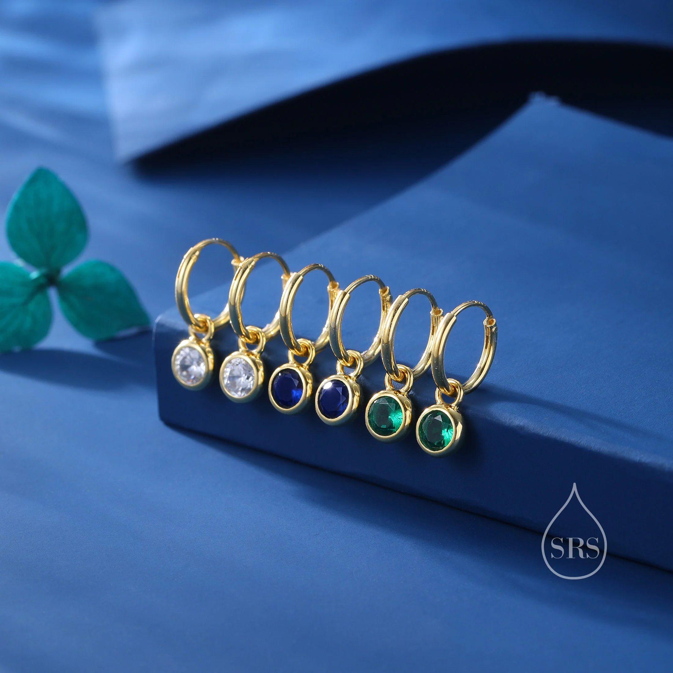 Sapphire Blue CZ Huggie Hoop Earrings in Sterling Silver with Sleeper Hoops, Detachable, Silver or Gold or Rose Gold, CZ Skinny Hoops - Image 10