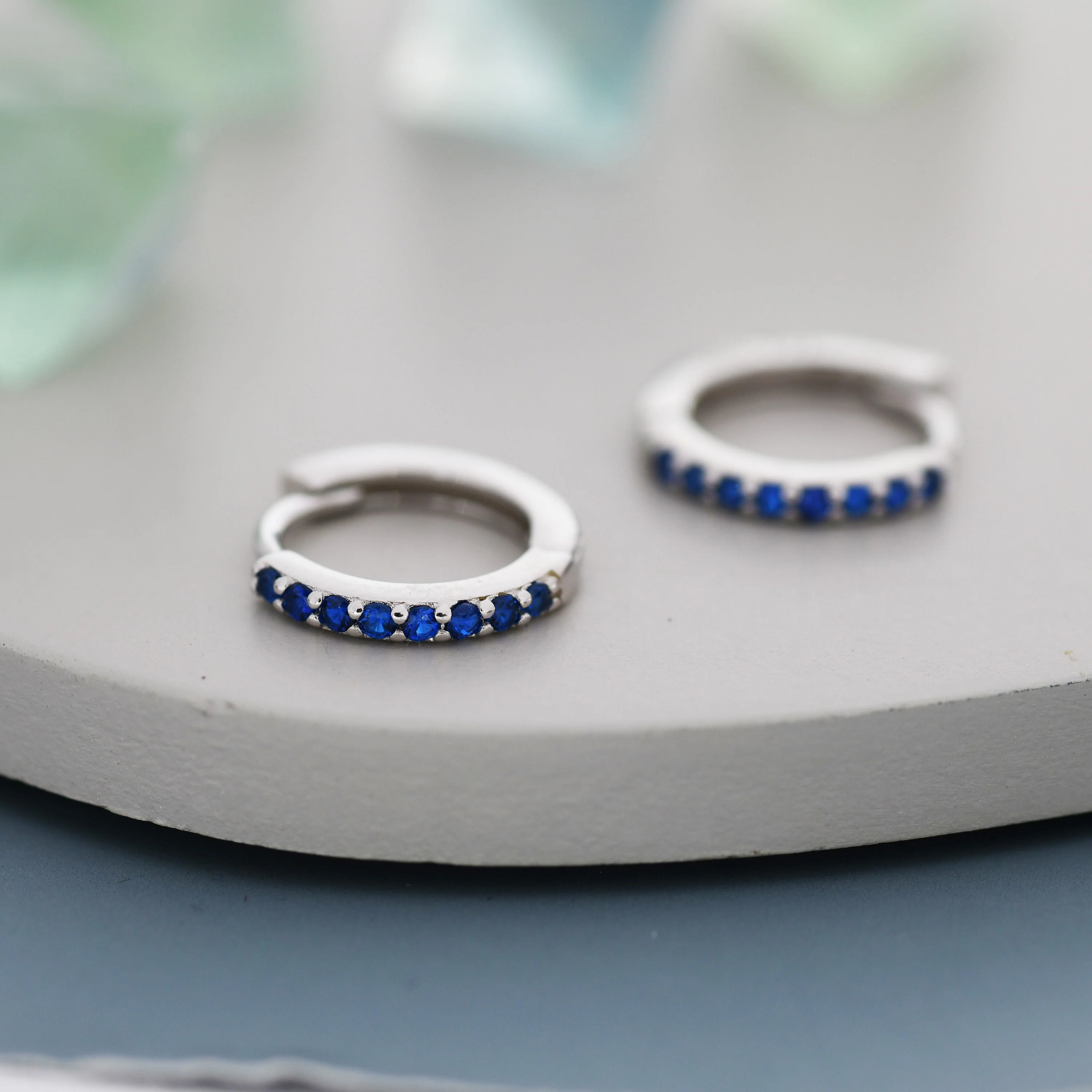 Sapphire Blue CZ Huggie Hoop in Sterling Silver Minimalist Simple Hoop Earrings, Sapphire Hoops, Blue Hoops, Skinny Hoops, Stacking Earrings - Image 2