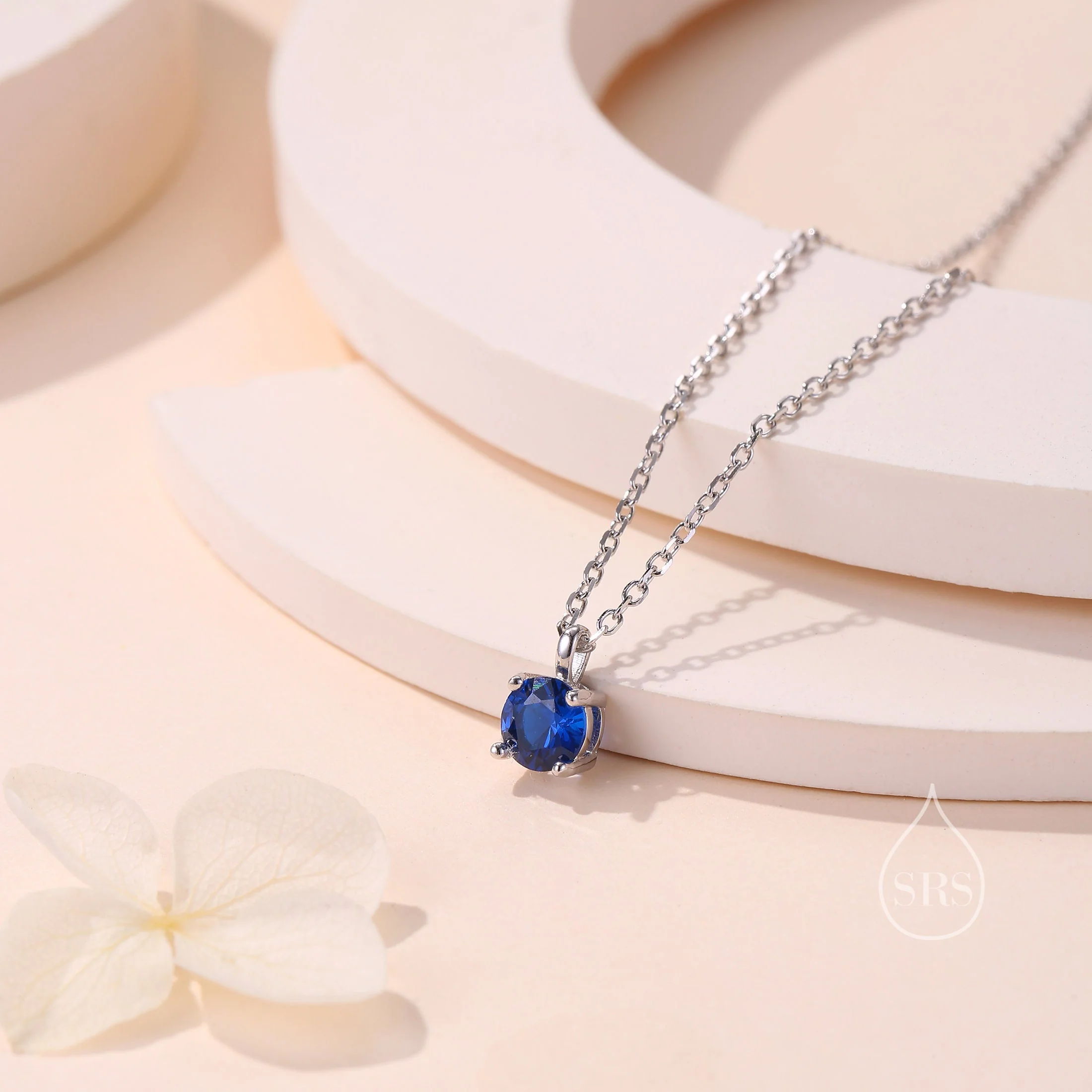 Sapphire Blue CZ Pendant Necklace in Sterling Silver, 0.5 carat Sapphire Blue Zircon Necklace, Blue Necklace - Image 5