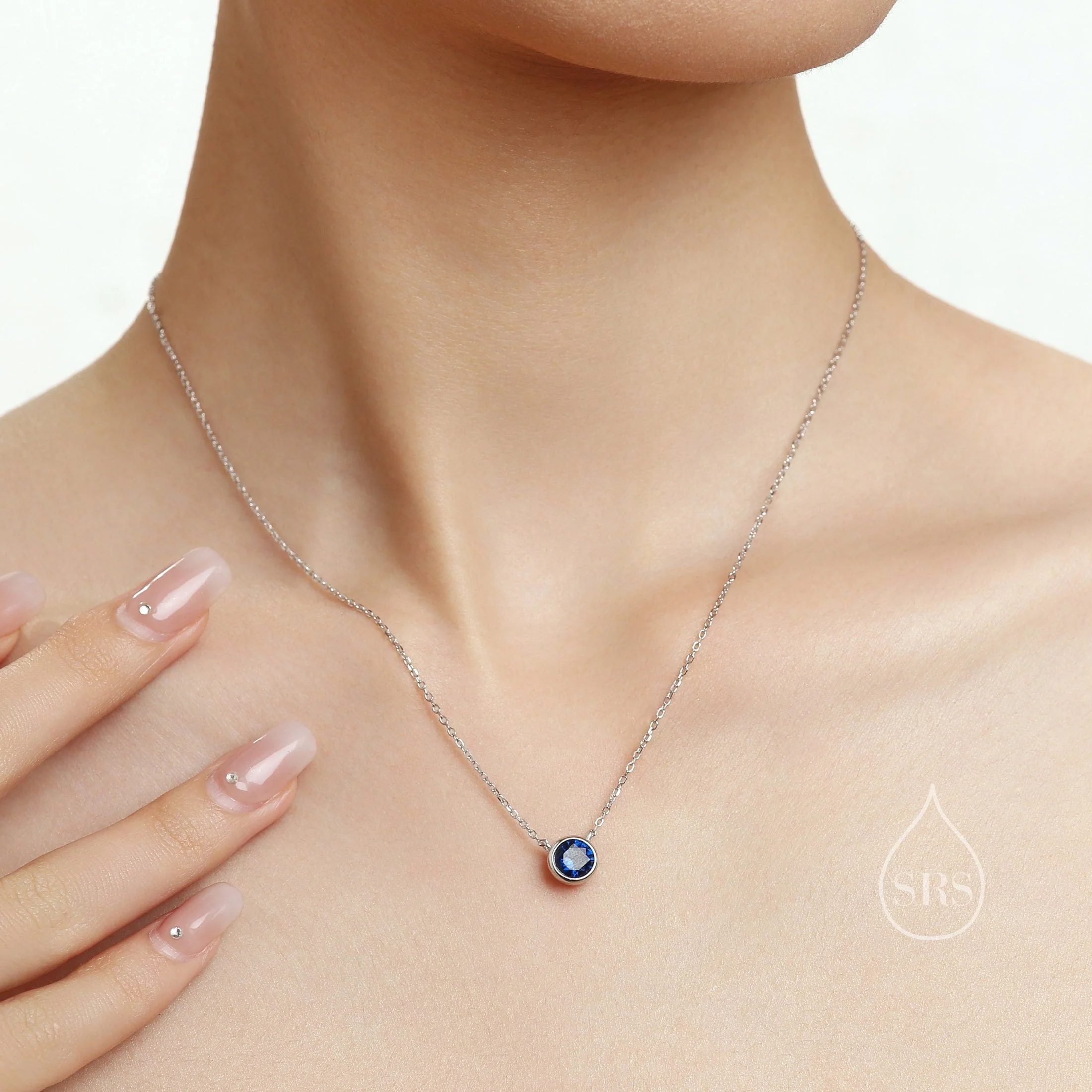 Sapphire Blue CZ Pendant Necklace in Sterling Silver, Silver or Gold, Sapphire Blue Bubble Necklace